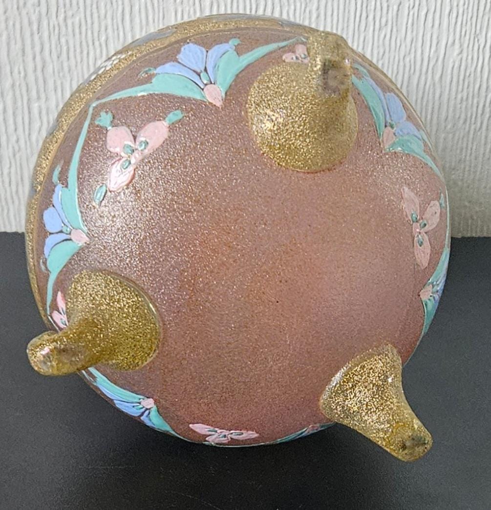 Antique Bohemian Glass Vase Pale Pink with Enamel Floral Design Flowers Rare 22cm Tall 1kg 35grams