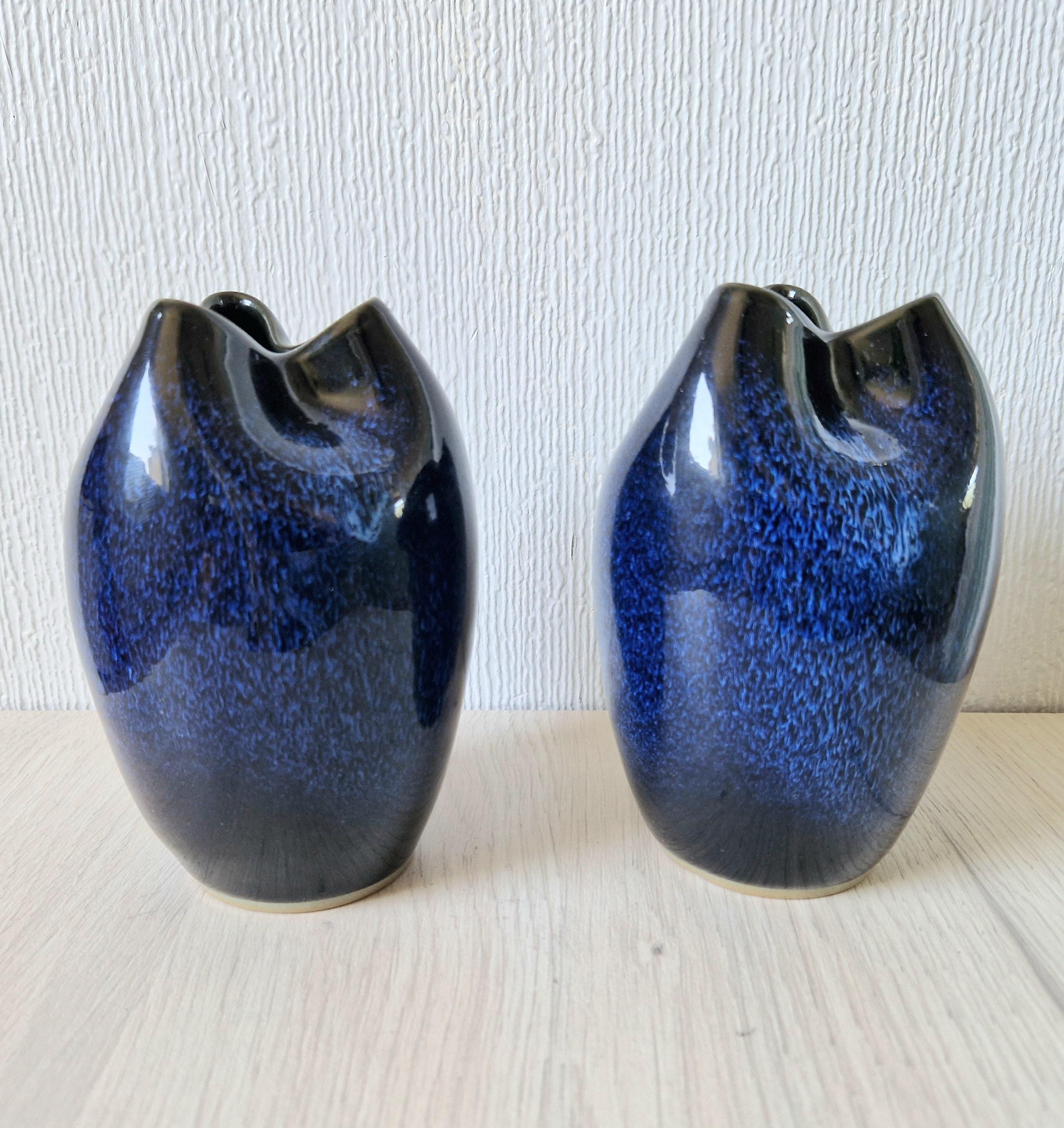 Pair of Fine Midcentury Japanese Cobalt Blue Glaze Ikebana Vases 14.5cm
