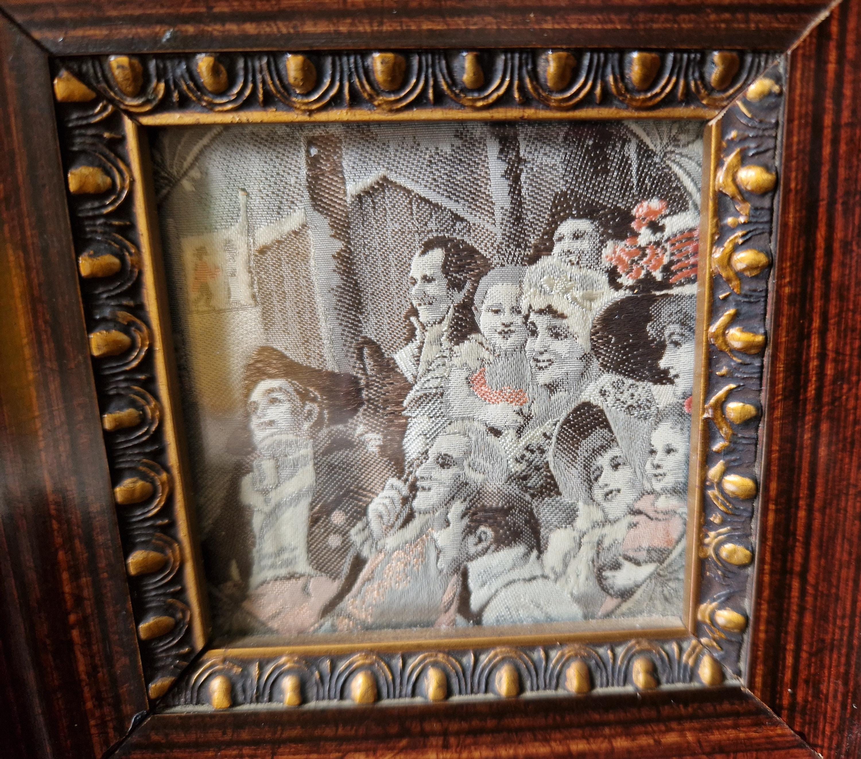 Fine Victorian Woven Silk Framed & Mounted Miniature Artwork 'Georgian Audience' Very Rare.
