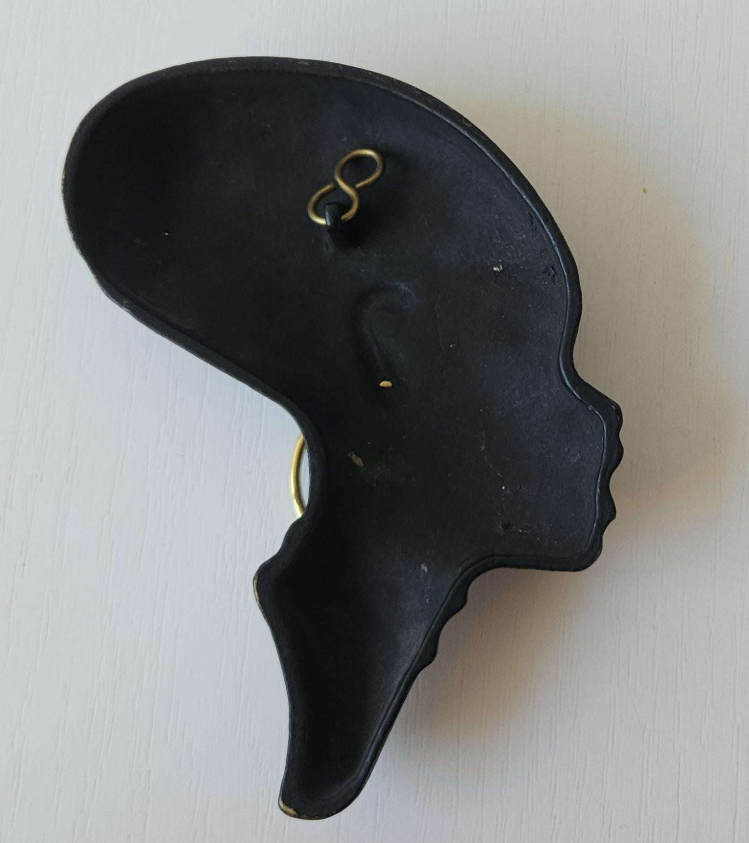 Vintage Small African Lady Profile Wall Plaque Richard Rohac Metal Mcm