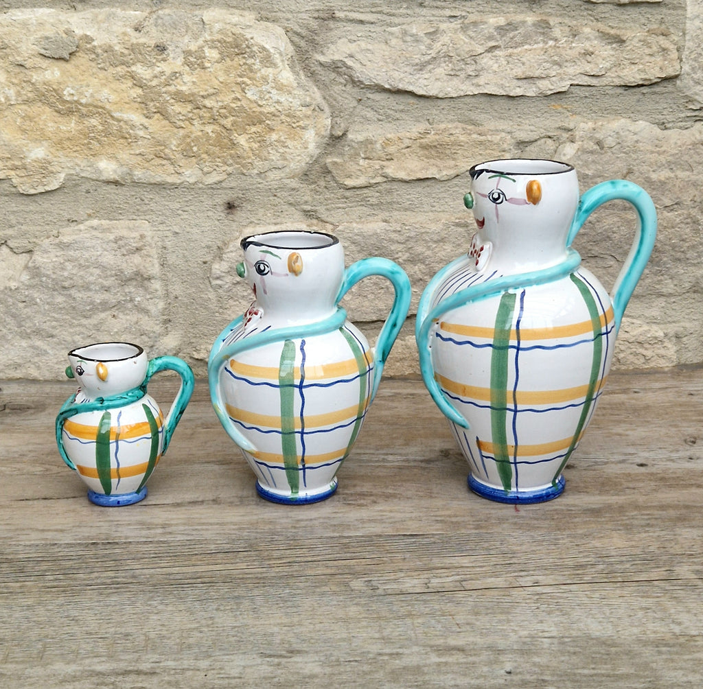 Vintage Mid Century Italian Ceramic Clown Vases Set of 3 Nesting Majolica Libertas Italy