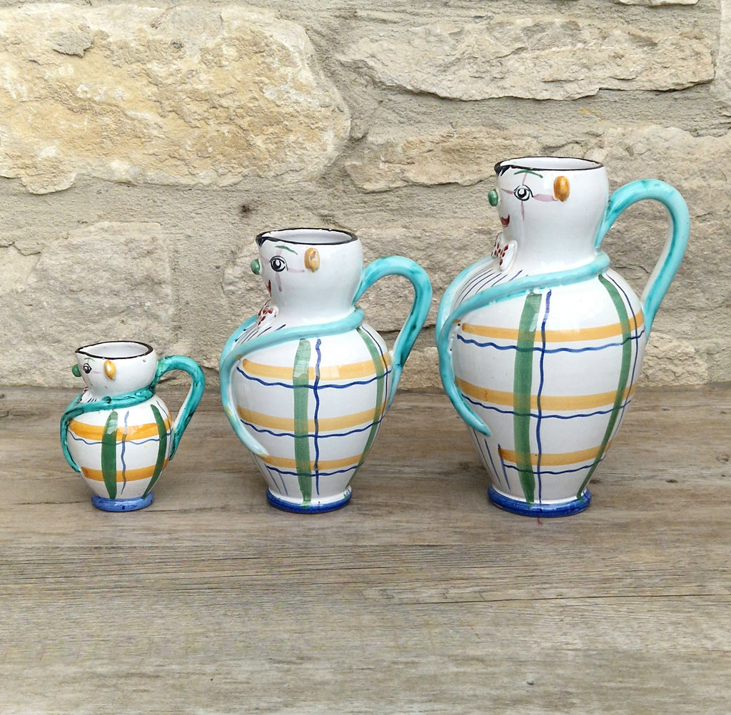 Vintage Mid Century Italian Ceramic Clown Vases Set of 3 Nesting Majolica Libertas Italy