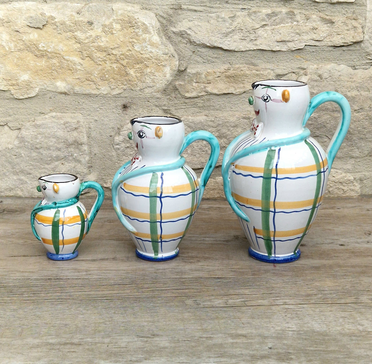 Vintage Mid Century Italian Ceramic Clown Vases Set of 3 Nesting Majolica Libertas Italy