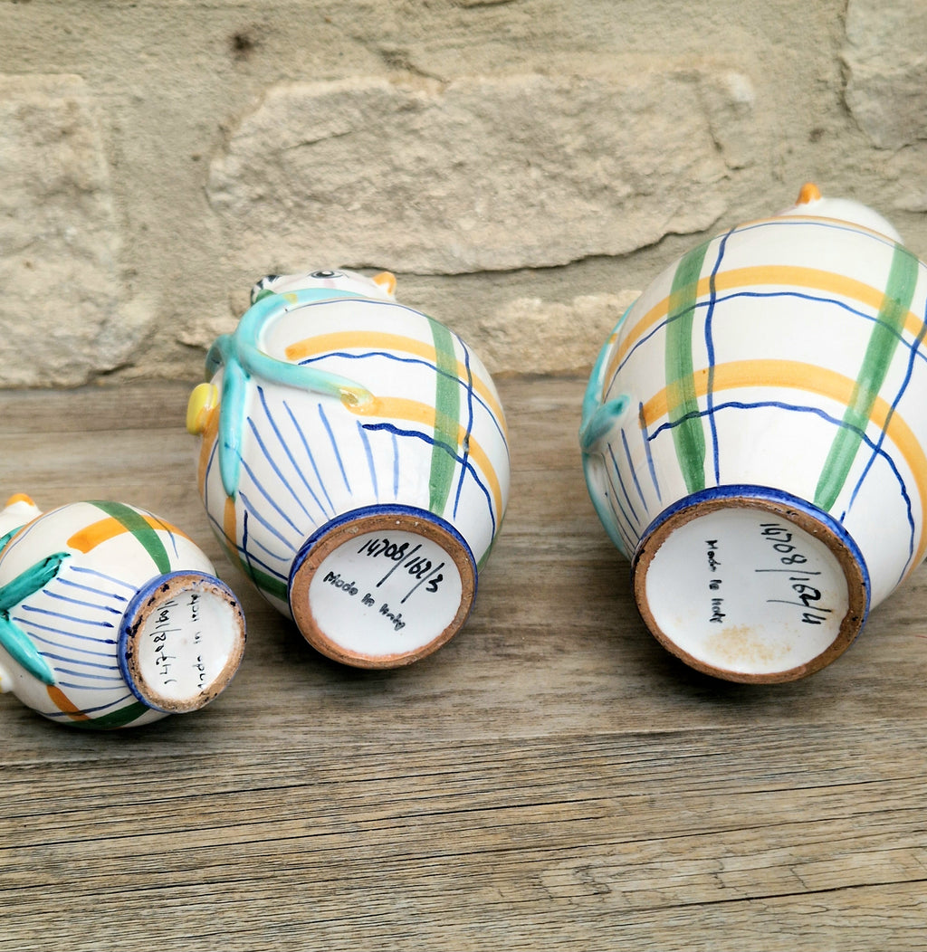 Vintage Mid Century Italian Ceramic Clown Vases Set of 3 Nesting Majolica Libertas Italy