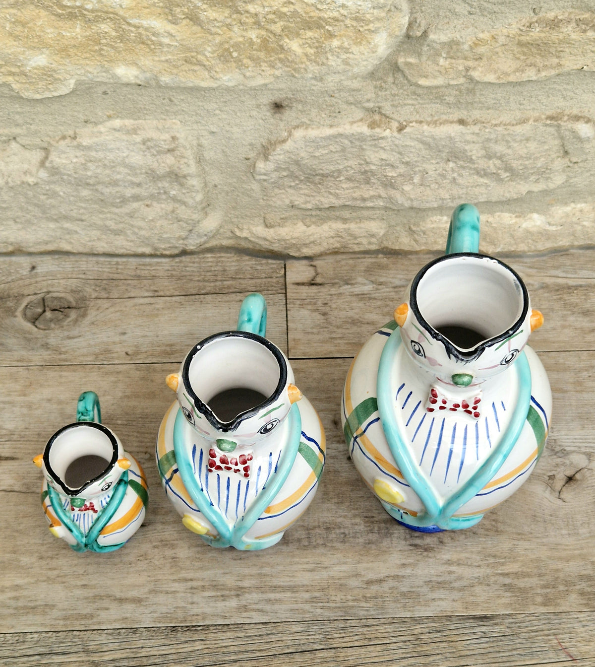 Vintage Mid Century Italian Ceramic Clown Vases Set of 3 Nesting Majolica Libertas Italy