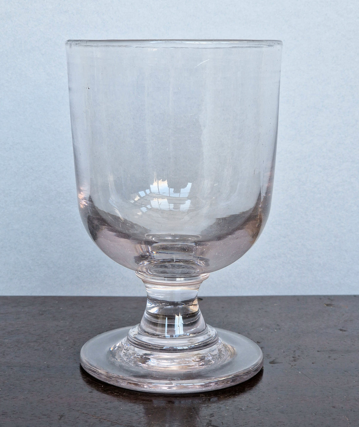 Antique Glass Rummer, Amethyst Tint, U-Shaped Bowl, Baluster Stem, Heavy Foot, 19th Century Collectible Barware