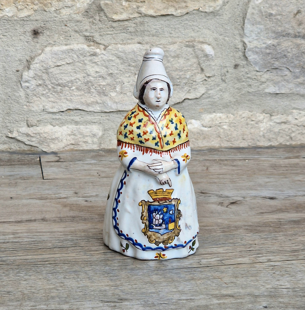Vintage Faience Earthenware French Rouen 'Mer Sur Mer' Lady Ceramic Table Bell