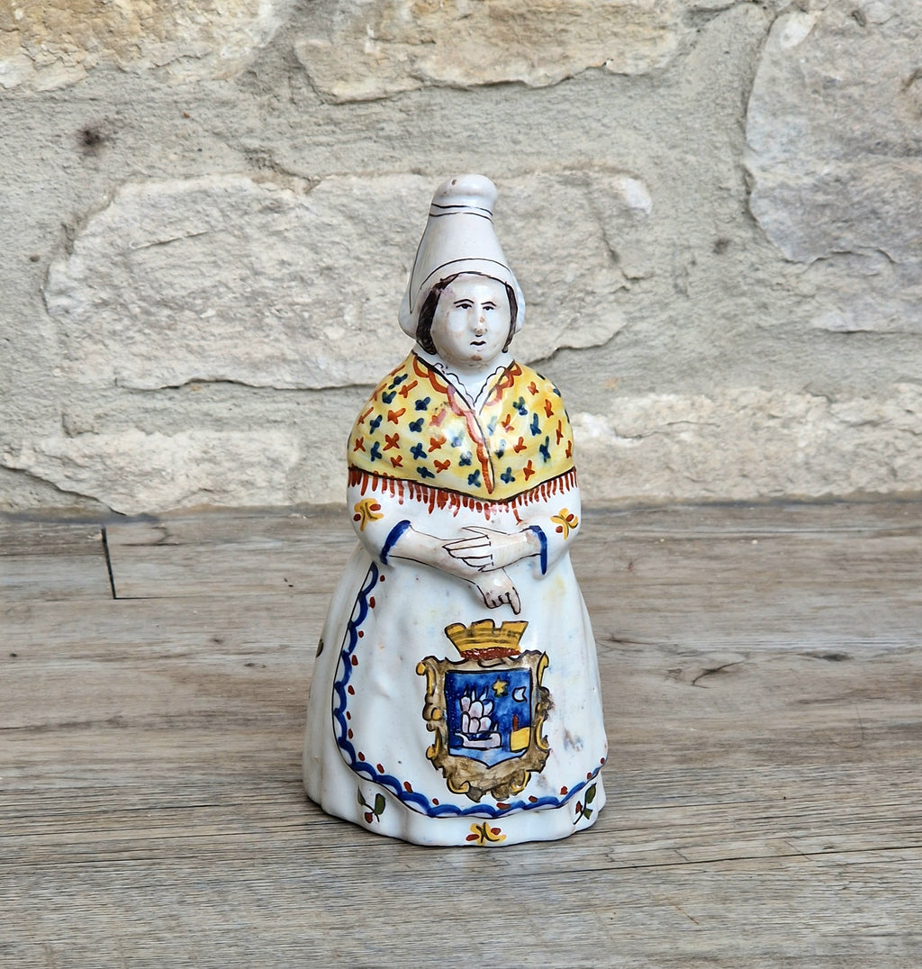 Vintage Faience Earthenware French Rouen 'Mer Sur Mer' Lady Ceramic Table Bell