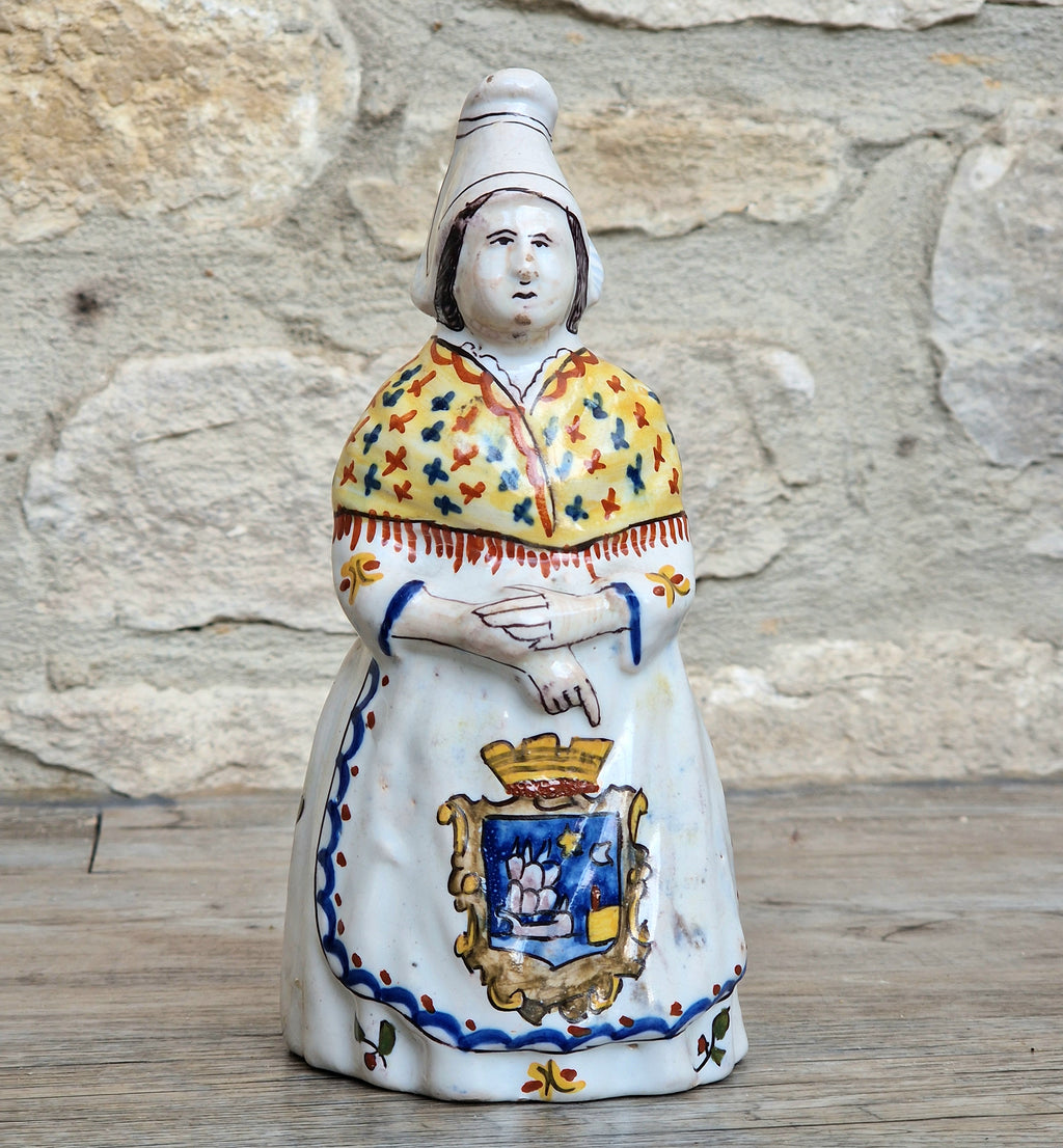 Vintage Faience Earthenware French Rouen 'Mer Sur Mer' Lady Ceramic Table Bell