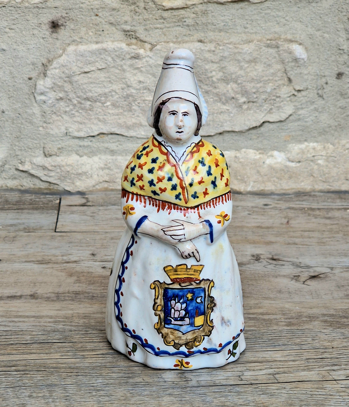 Vintage Faience Earthenware French Rouen 'Mer Sur Mer' Lady Ceramic Table Bell