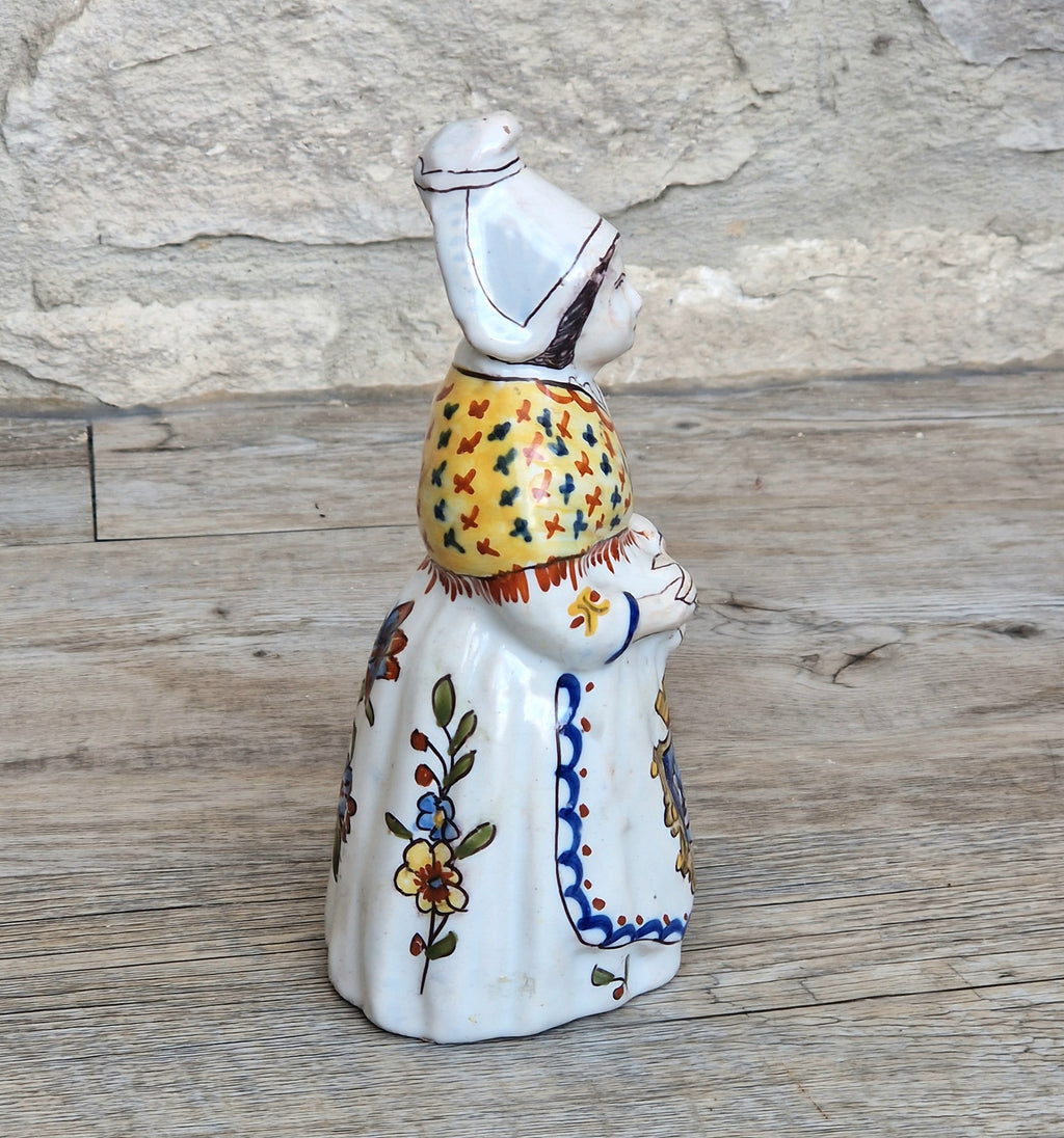 Vintage Faience Earthenware French Rouen 'Mer Sur Mer' Lady Ceramic Table Bell