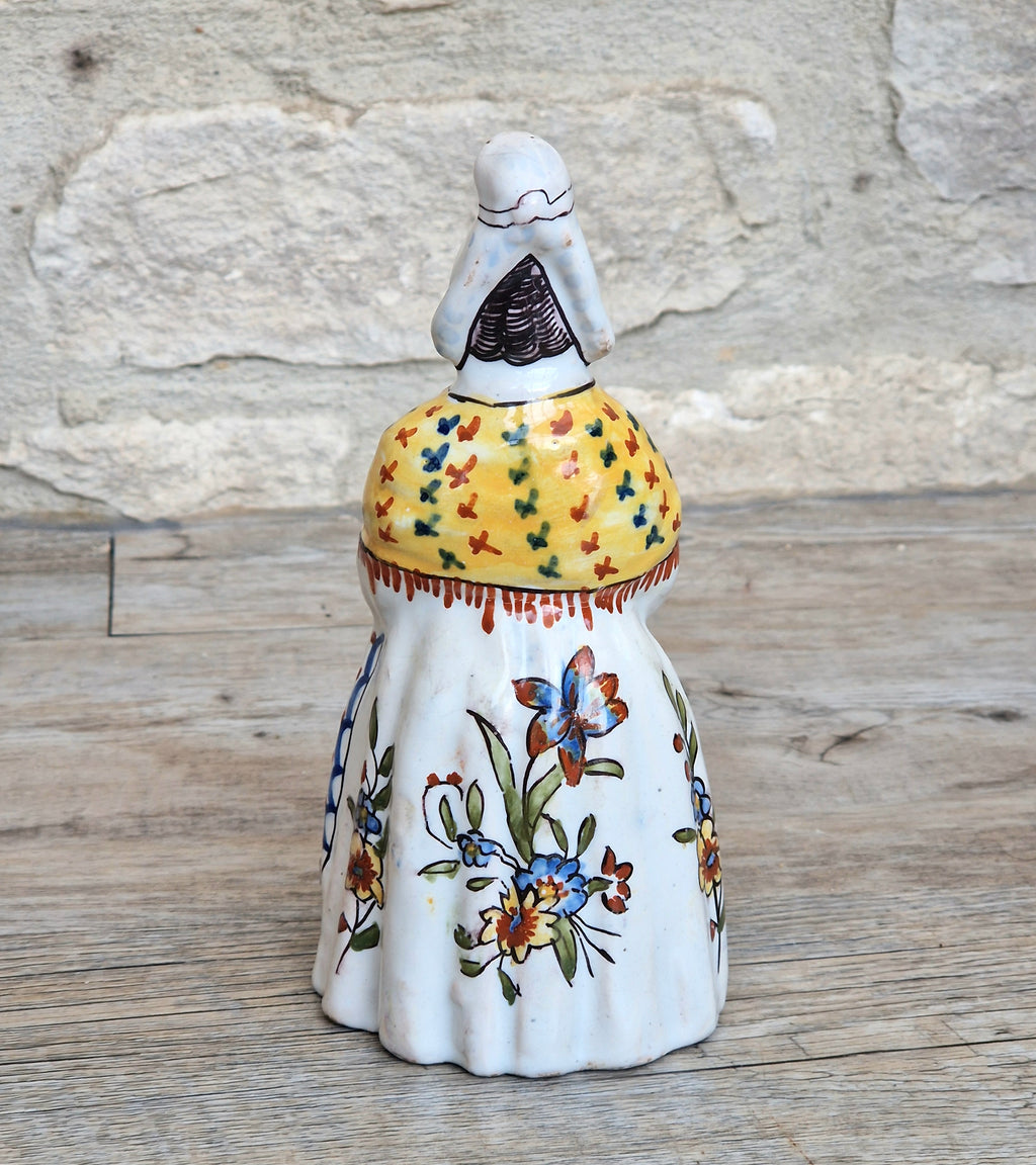 Vintage Faience Earthenware French Rouen 'Mer Sur Mer' Lady Ceramic Table Bell