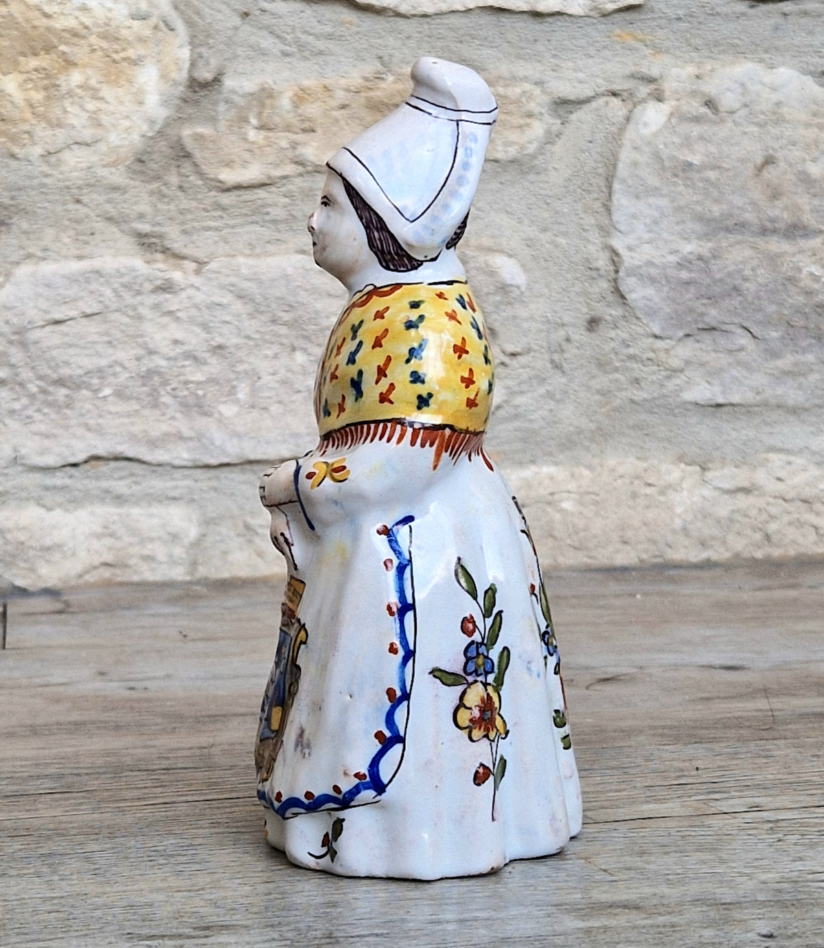 Vintage Faience Earthenware French Rouen 'Mer Sur Mer' Lady Ceramic Table Bell