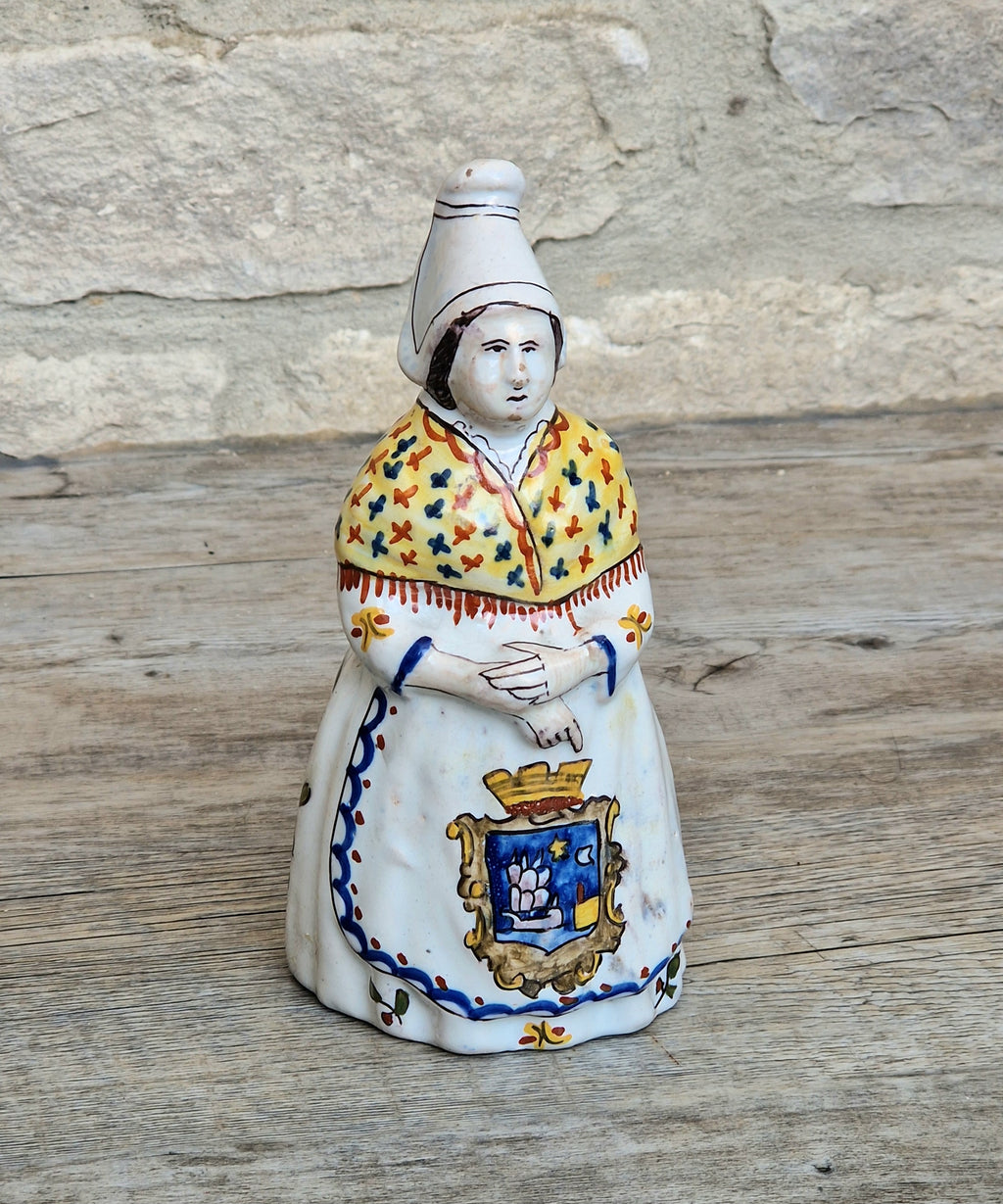 Vintage Faience Earthenware French Rouen 'Mer Sur Mer' Lady Ceramic Table Bell