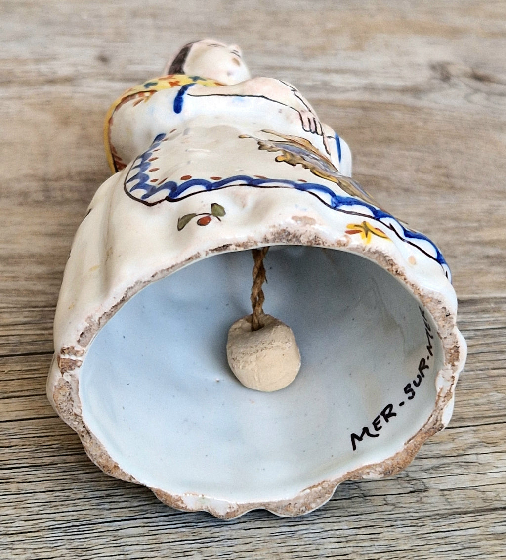 Vintage Faience Earthenware French Rouen 'Mer Sur Mer' Lady Ceramic Table Bell