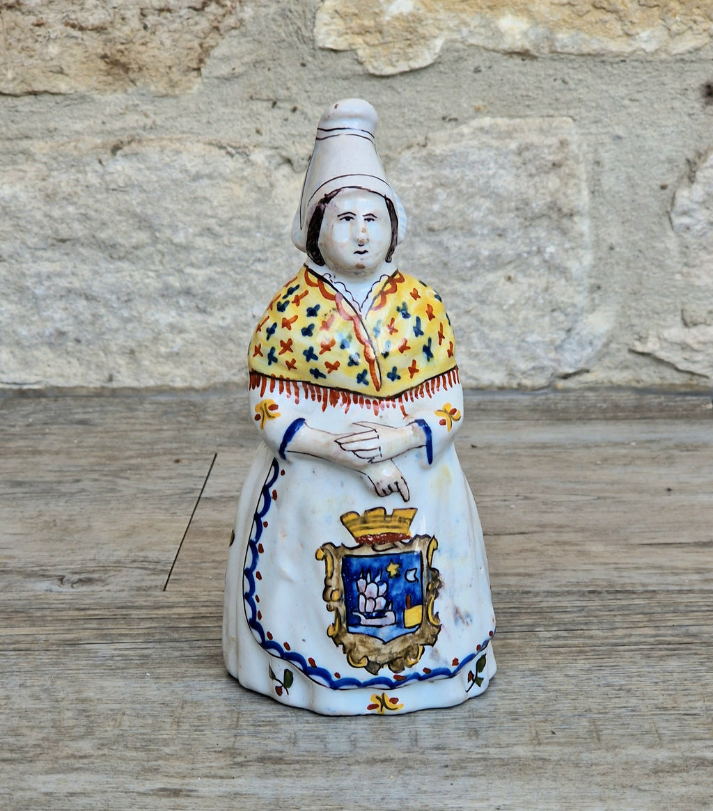 Vintage Faience Earthenware French Rouen 'Mer Sur Mer' Lady Ceramic Table Bell