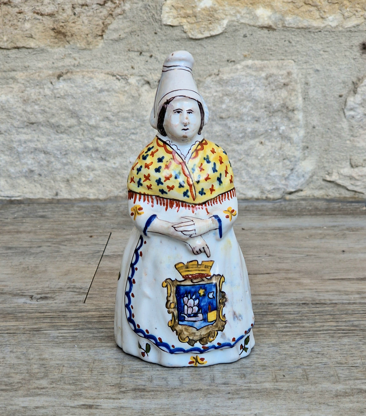 Vintage Faience Earthenware French Rouen 'Mer Sur Mer' Lady Ceramic Table Bell