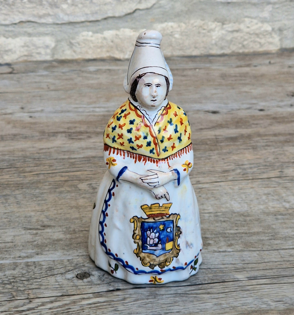 Vintage Faience Earthenware French Rouen 'Mer Sur Mer' Lady Ceramic Table Bell