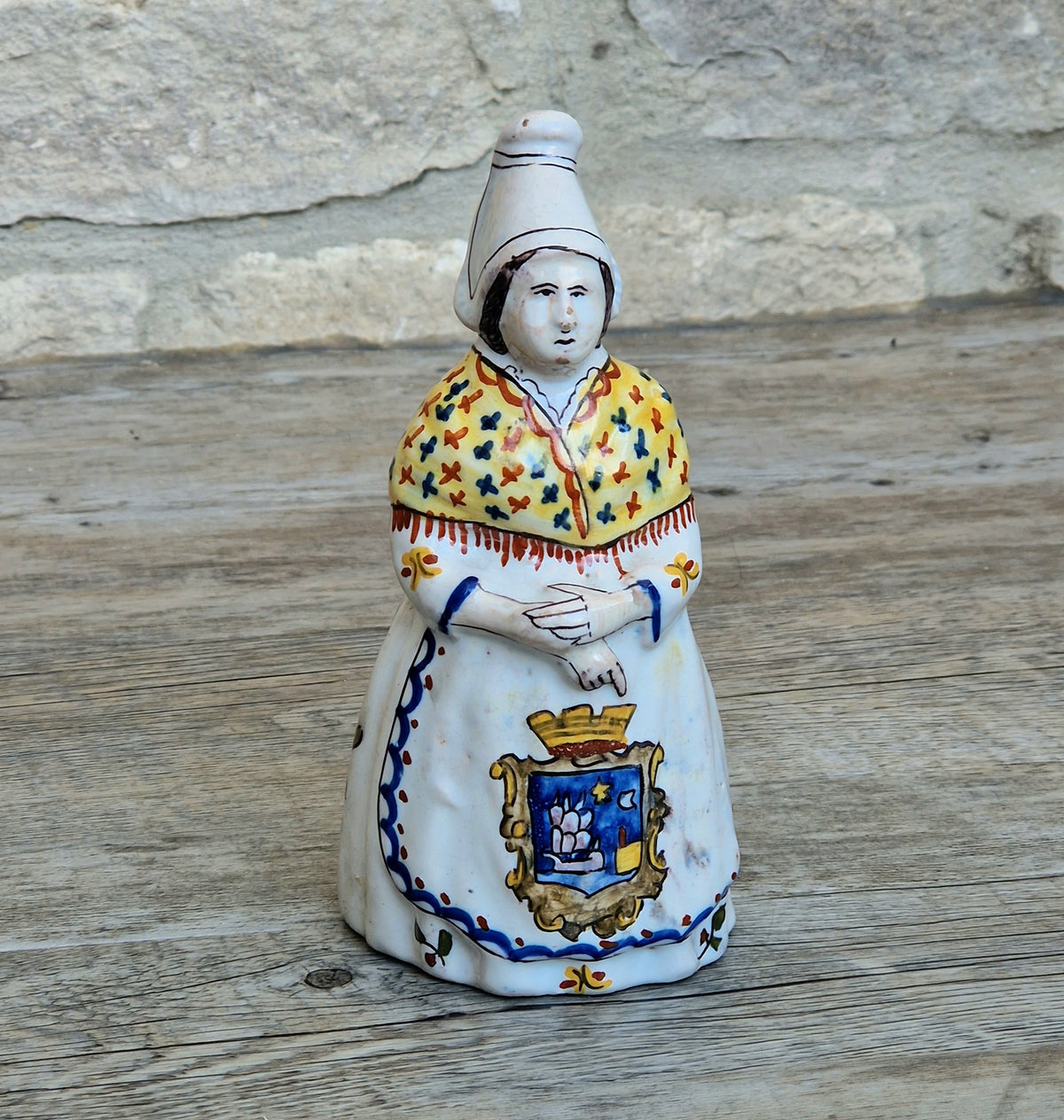 Vintage Faience Earthenware French Rouen 'Mer Sur Mer' Lady Ceramic Table Bell