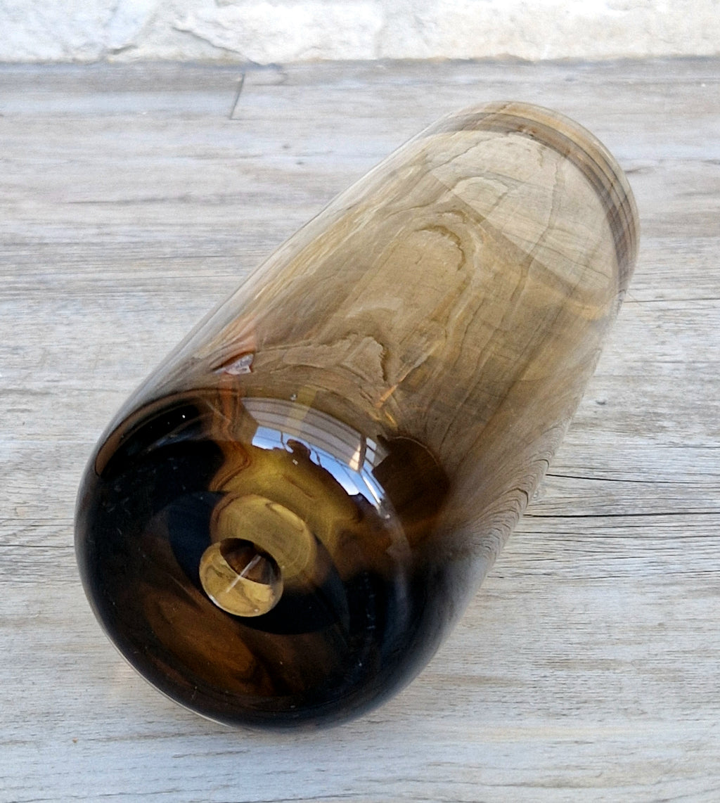Vintage Magnor Norway Amber Art Glass Cylinder Vase Inward Cone Pontil Mid Century Modern 1960s