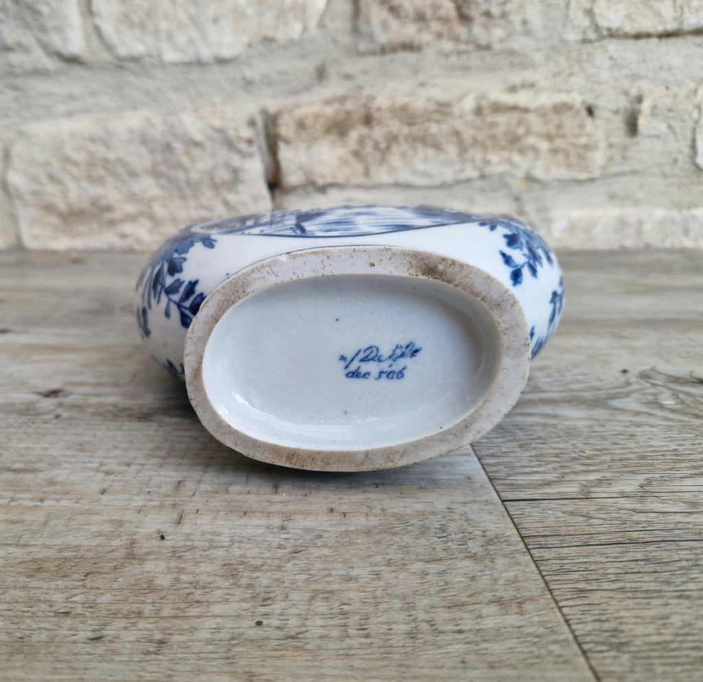 Vintage Dutch Delft Pottery Blue & White Moon Flask Vase River Scene 23cm