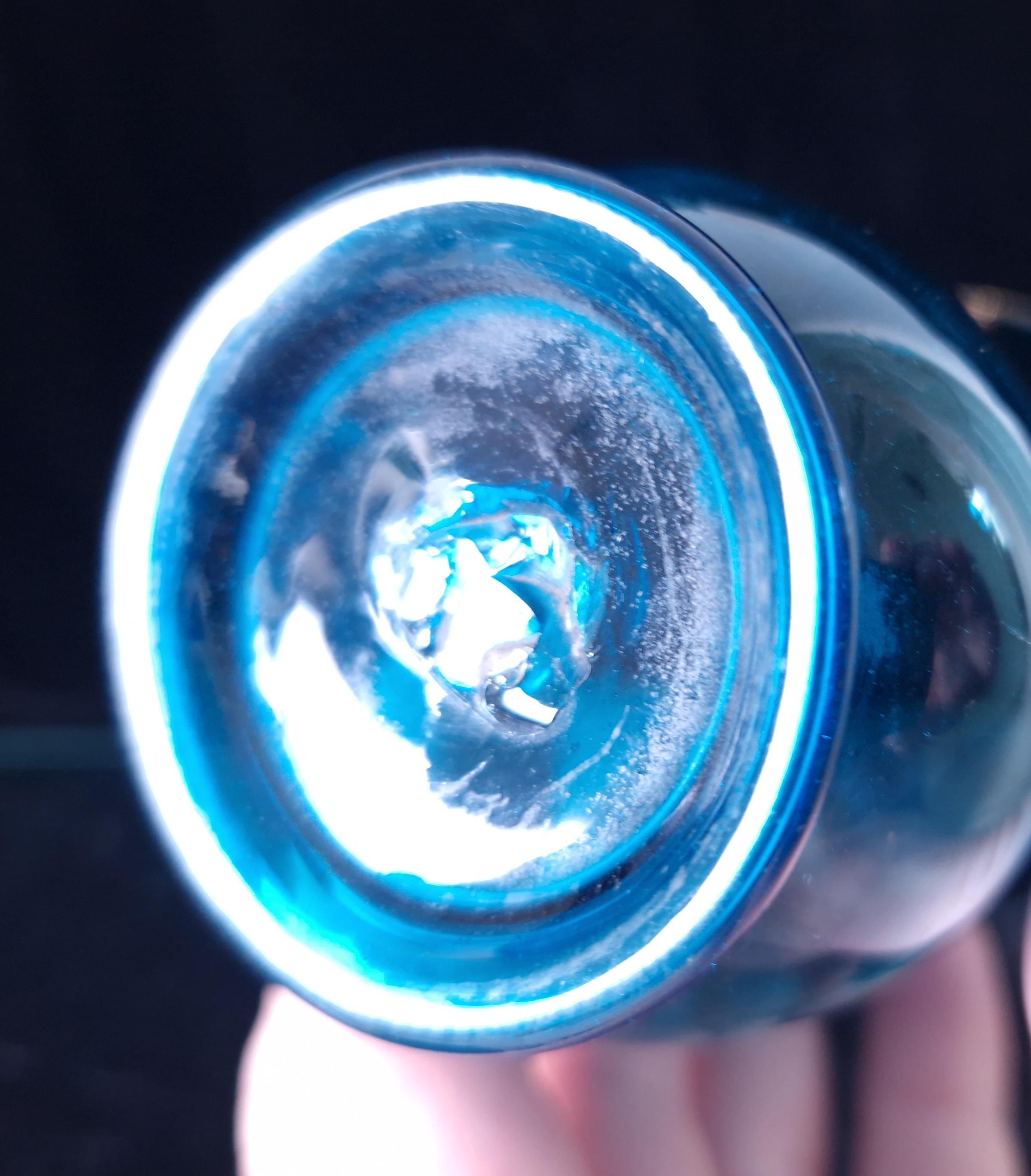 19th Century Hand Blown Peacock Blue Glass Beaker: Aventurine Rim