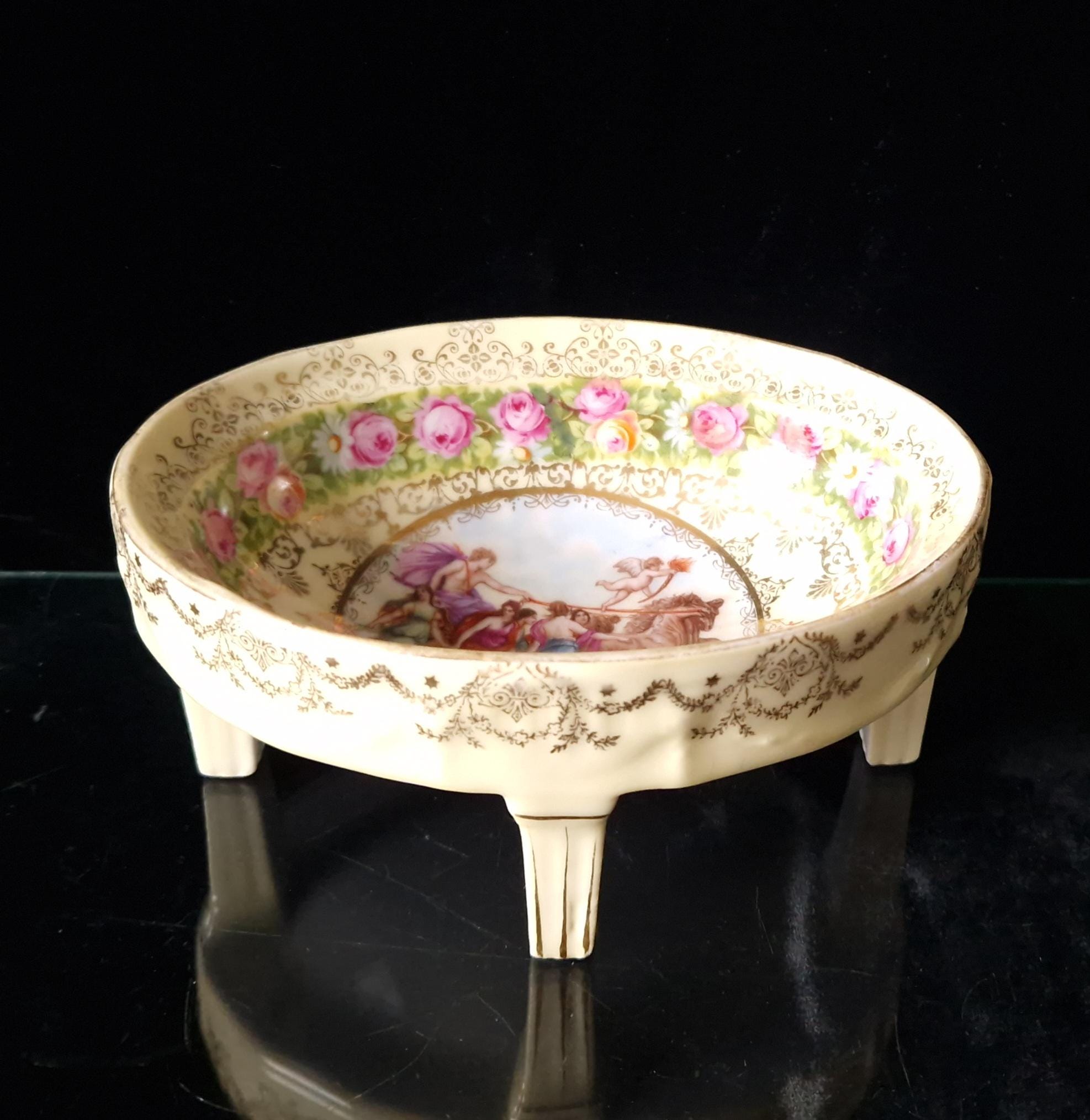 Vintage Royal Vienna Style Four Footed Oval Aurora Apollo Chariot Candy Dish