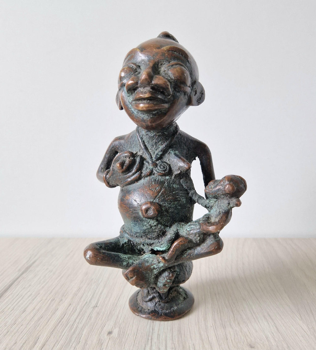 Antique African Tikar Cameroon Cast Bronze Fertility Motherhood Maternity Figure Statue