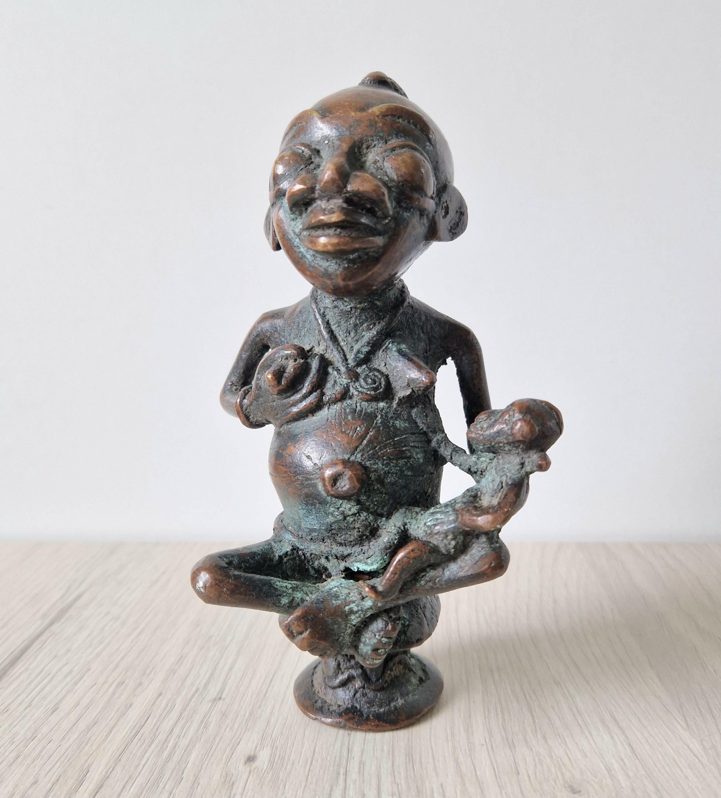 Antique African Tikar Cameroon Cast Bronze Fertility Motherhood Maternity Figure Statue
