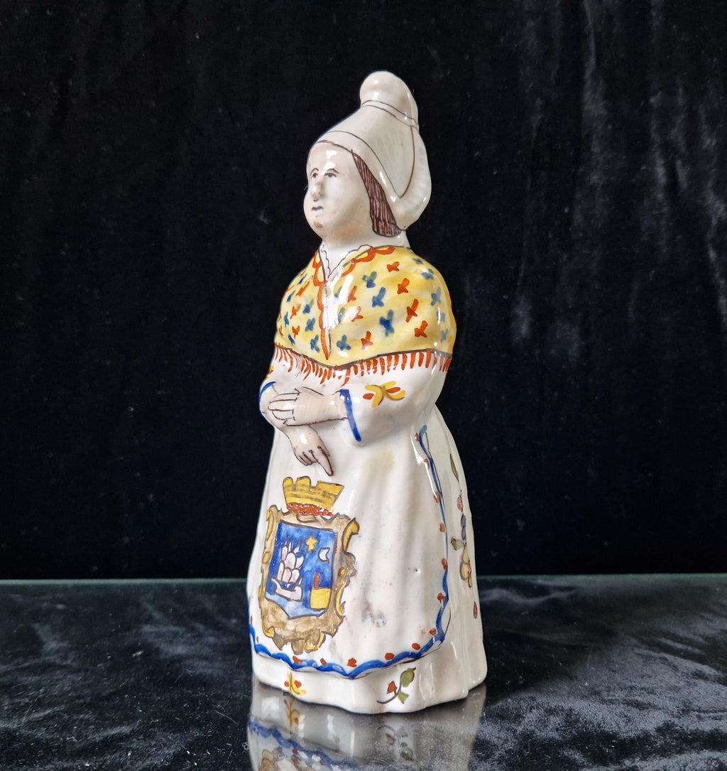 Vintage Faience Earthenware French Rouen 'Mer Sur Mer' Lady Ceramic Table Bell