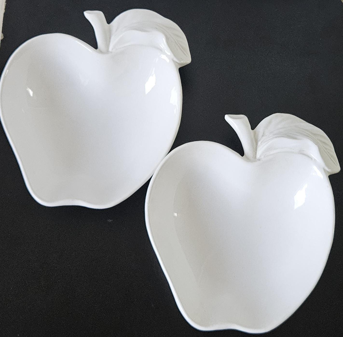 Vintage Pair White Apple Shaped Dishes Made in Italy 5" X 5.5"
