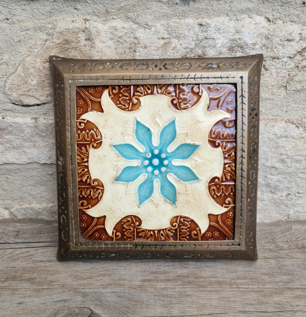 Victorian Majolica Tile Trivet, Floral Design, T & R Boote C1890