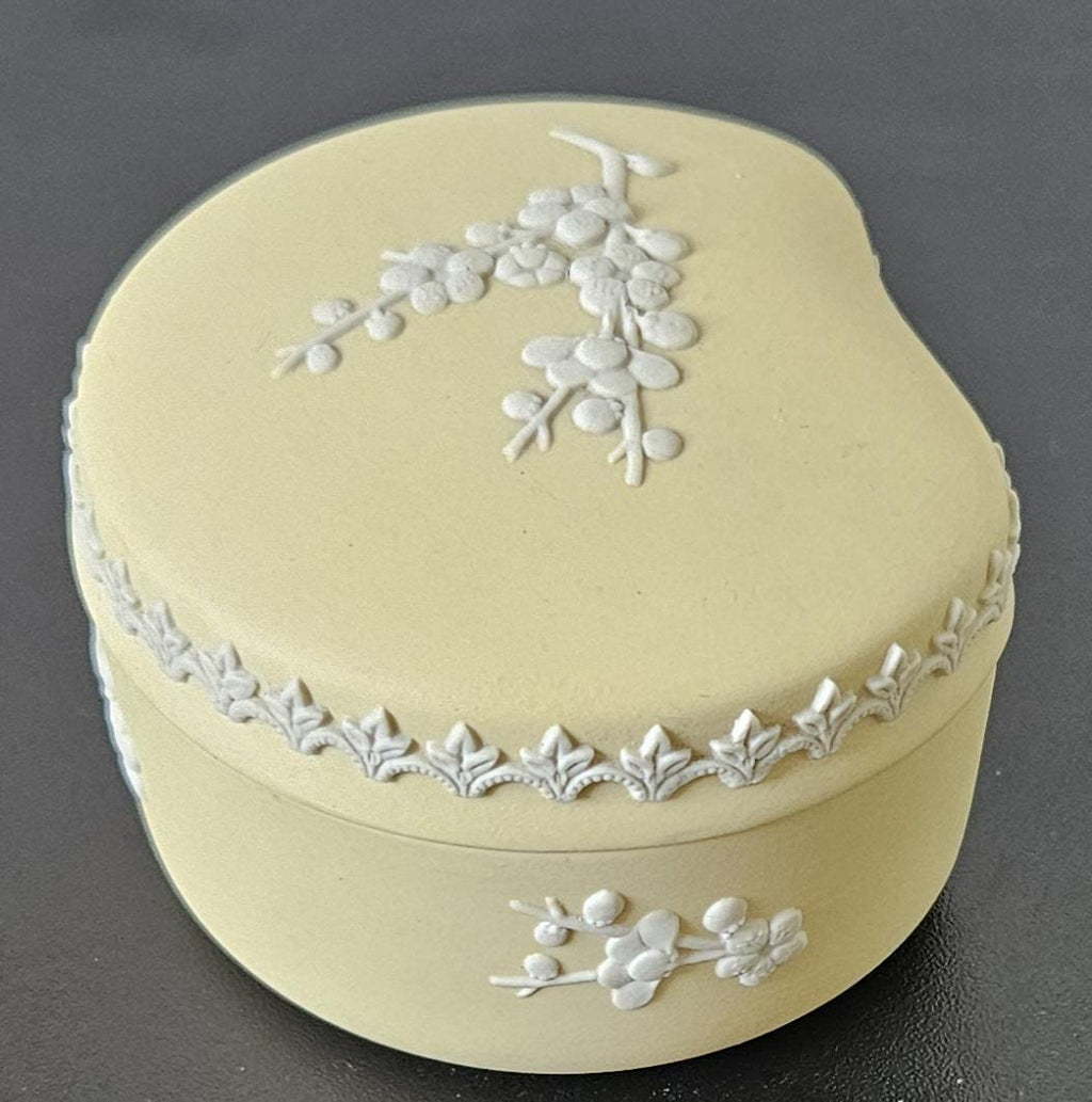 Vintage Wedgwood Jasperware Trinket Pot Yellow Prunus, Kidney Shape Made in England