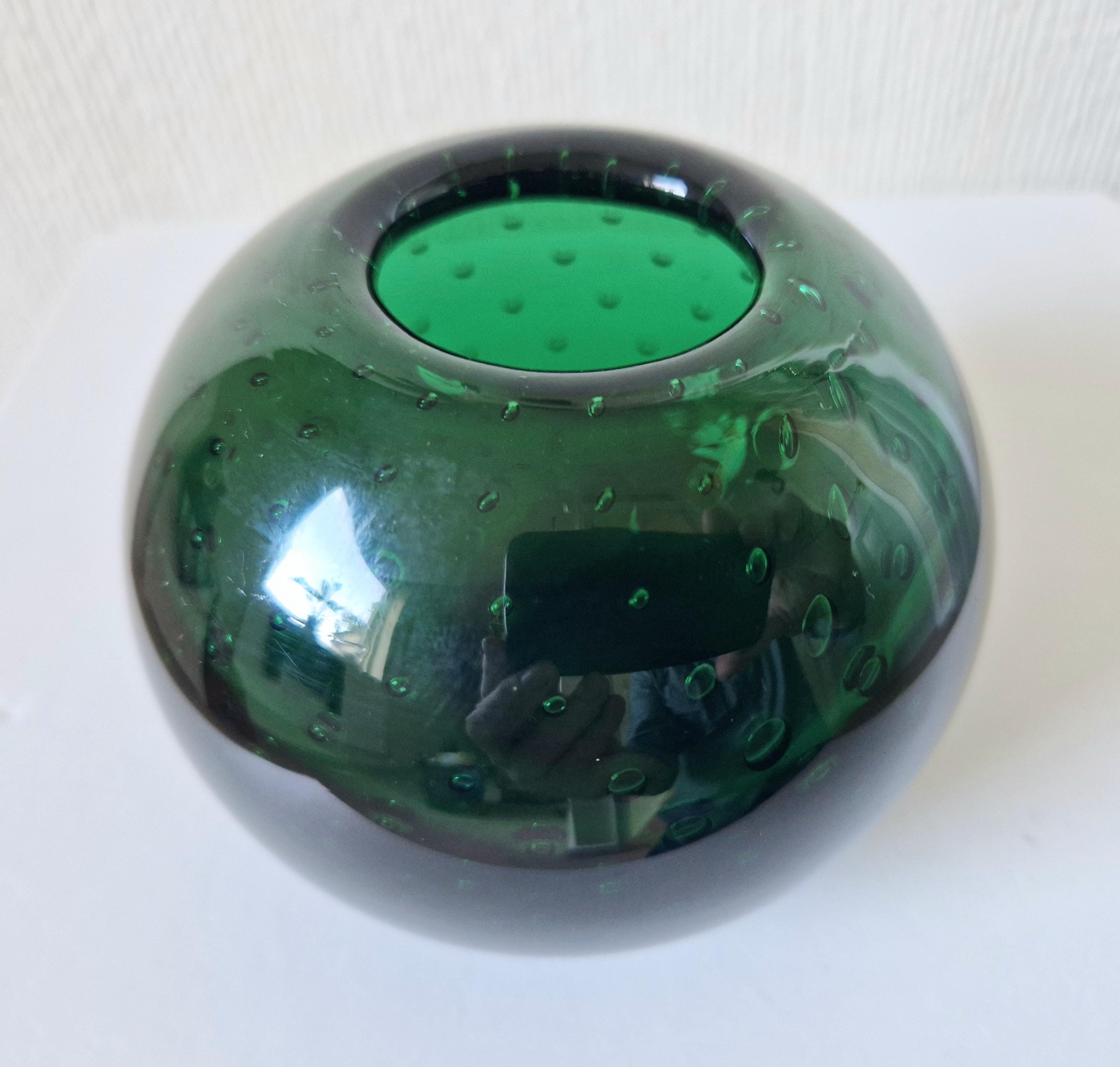 WMF Designed By Walter Drexel 'Perlora' Dark Green Orb Bubble Glass Vase 1960's