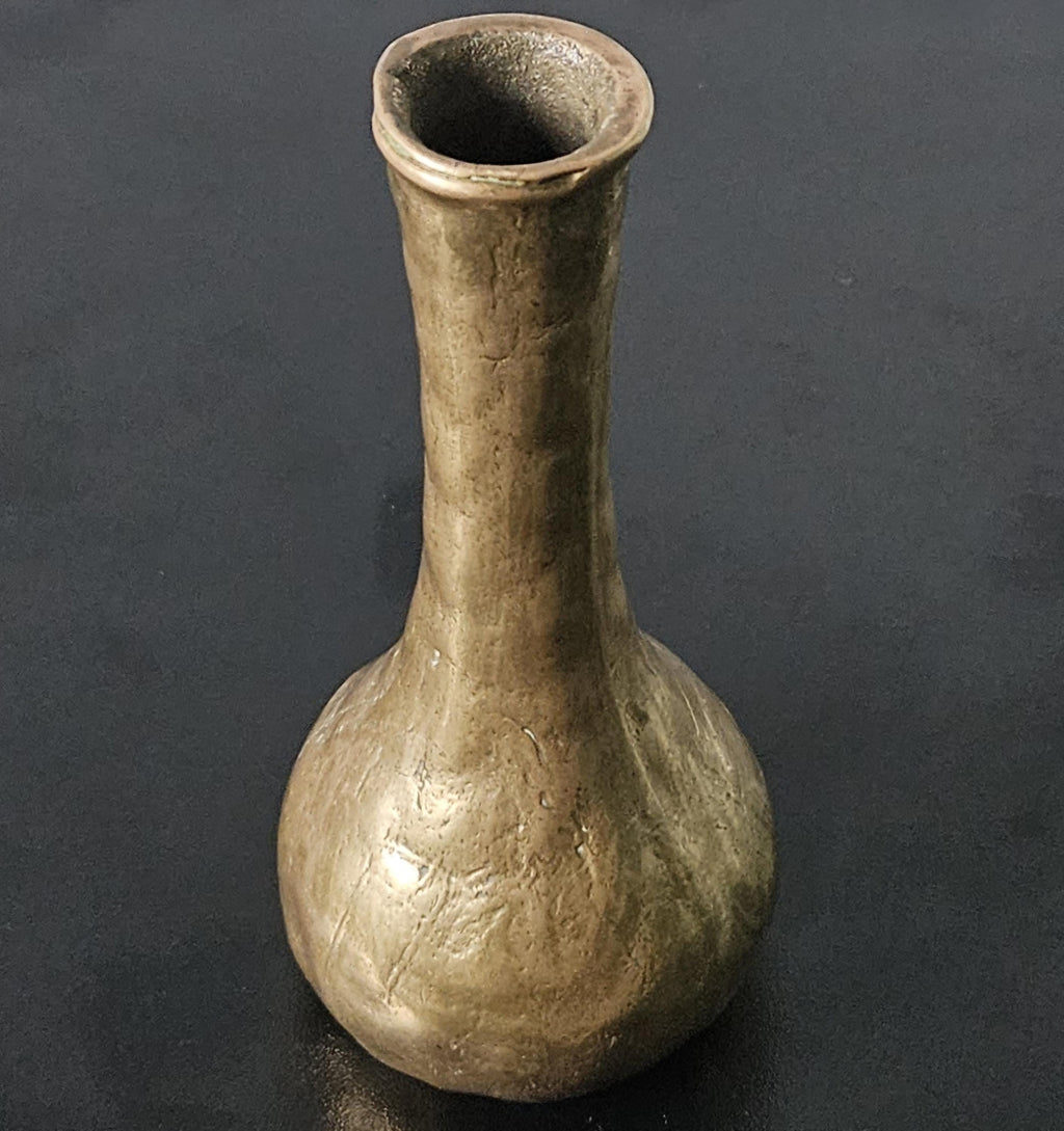 Midcentury Bronze Bud Vase Brutalist 15cm Tall. Vintage Minimalist Bronze Vase Heavy