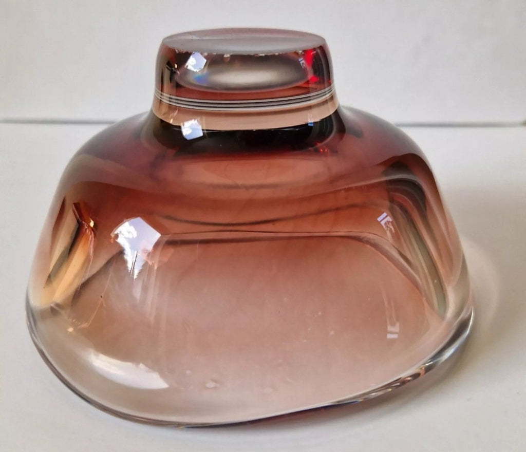 Sven Palmqvist for Orrefors Glass Bowl Red Fade Cased Glass 1950's Footed Dish Rare