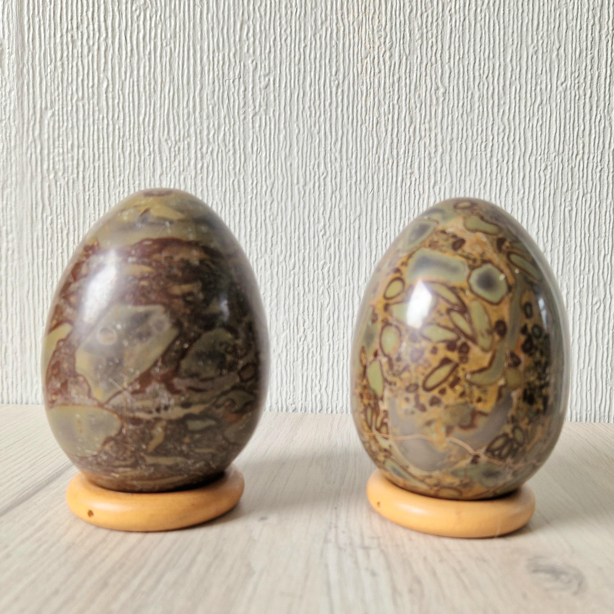 2 x Antique Large Cornish Serpentine Decorative Mineral Eggs 10cm (4 inch)