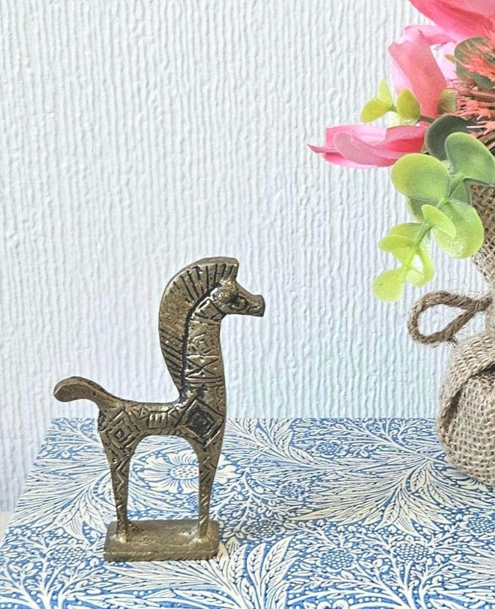 Mid-Century Brass Horse Figure: Greek Etruscan Style, 9cm Tall