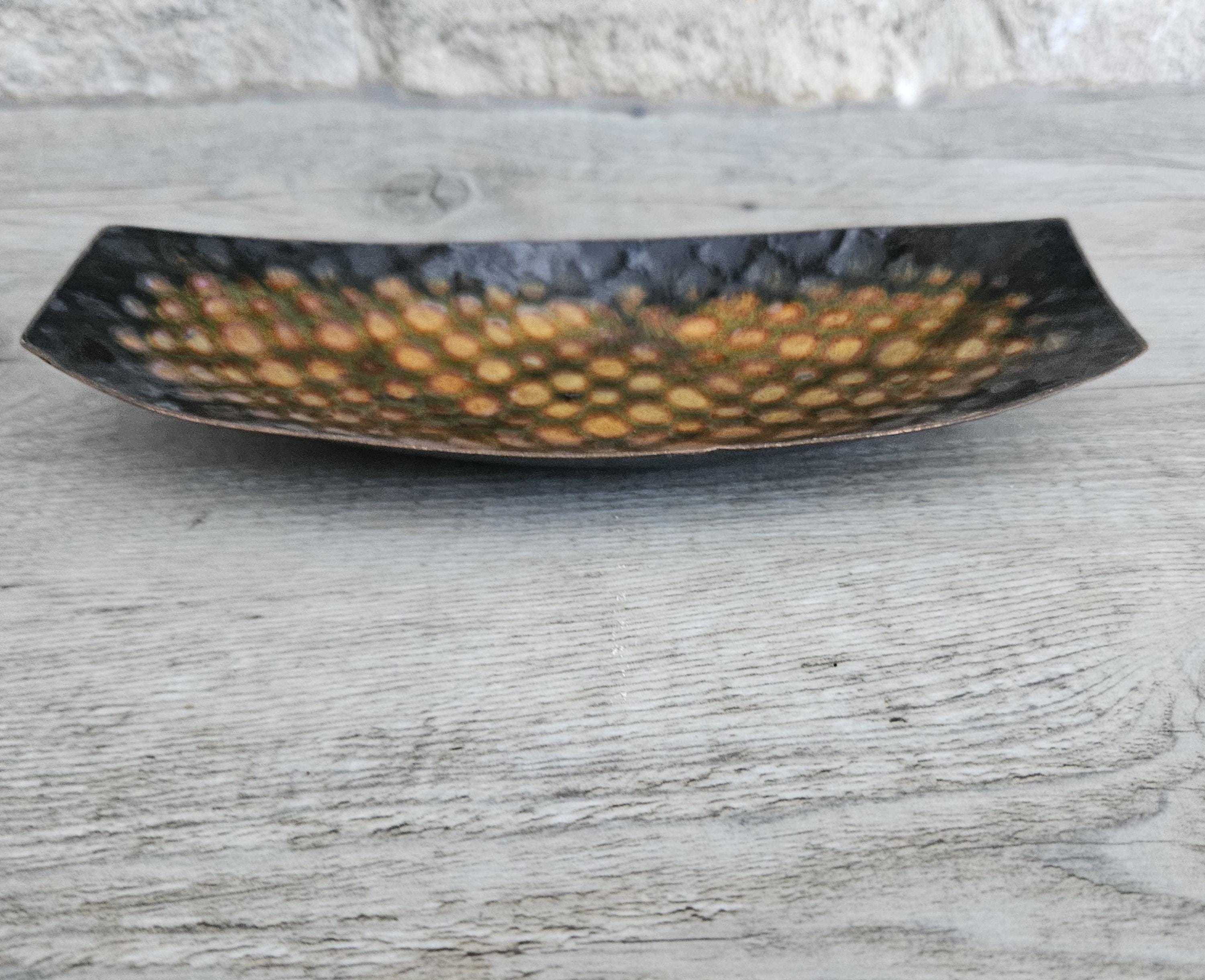 Midcentury Metal Enamel Trinket Dish Oblong Curved Coffee Table Small Dish 18cm Long
