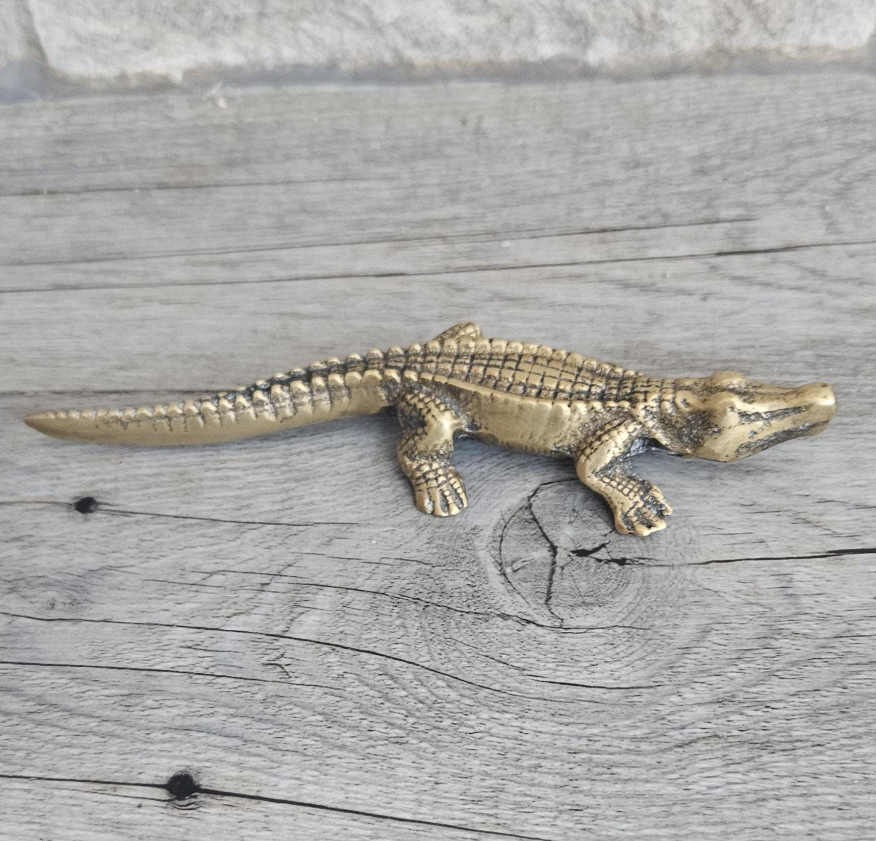 Vintage Small Brass Crocodile Figure Ornament 13.5cm Long Mcm Brass