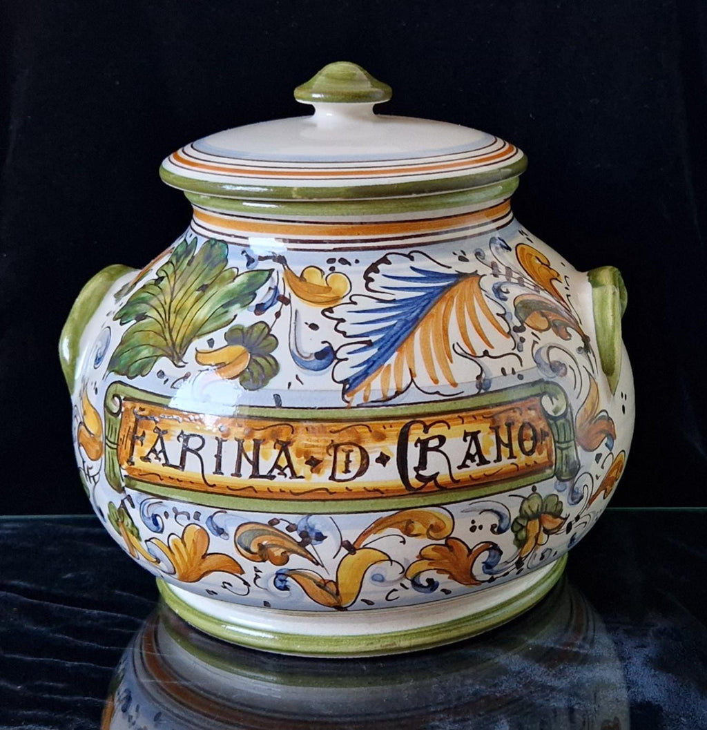 Vintage Italian Deruta Majolica Lidded Flour Jar