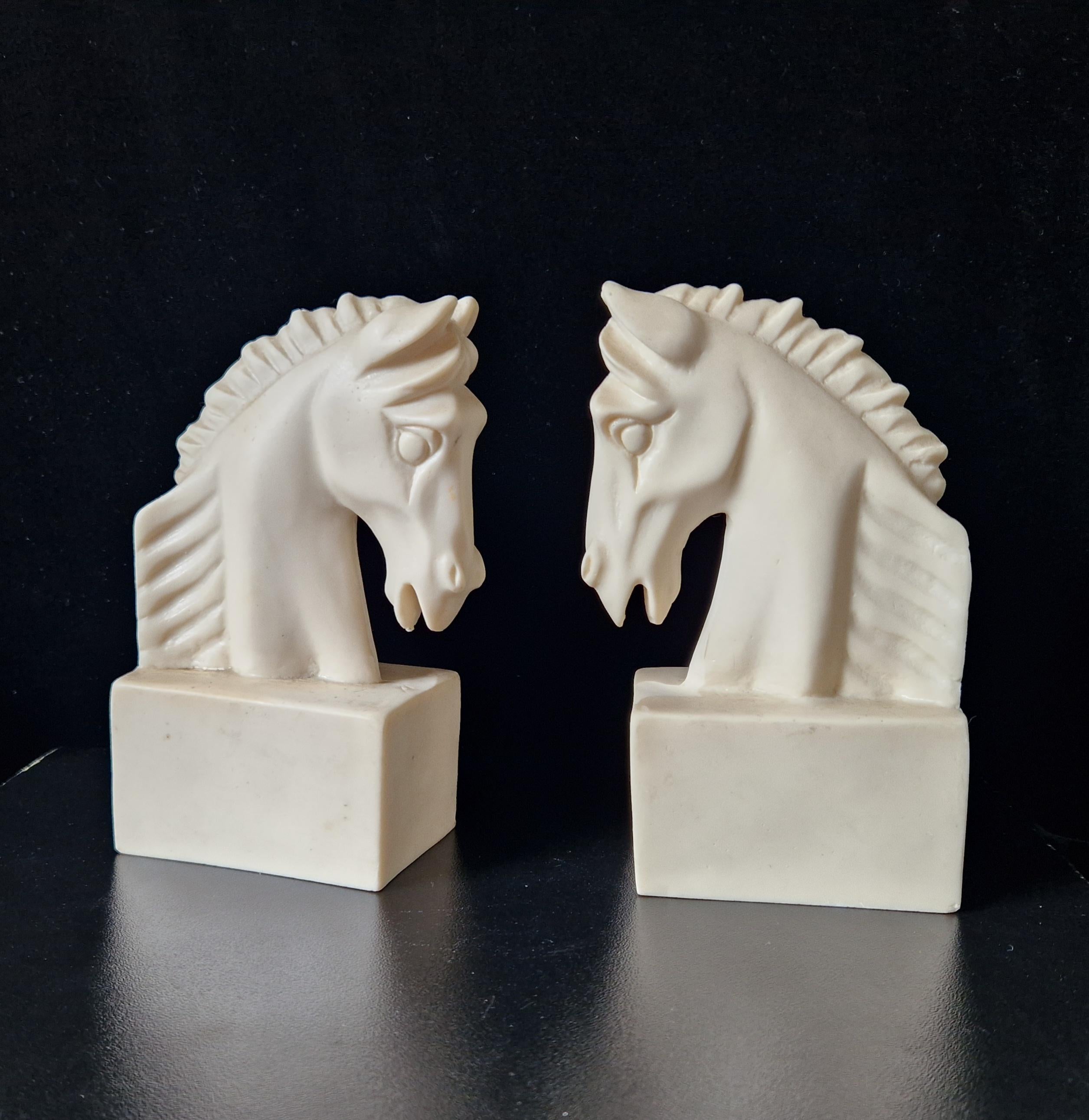 Vintage Continental White Stallion Horse Head Resin Book Ends Ornaments