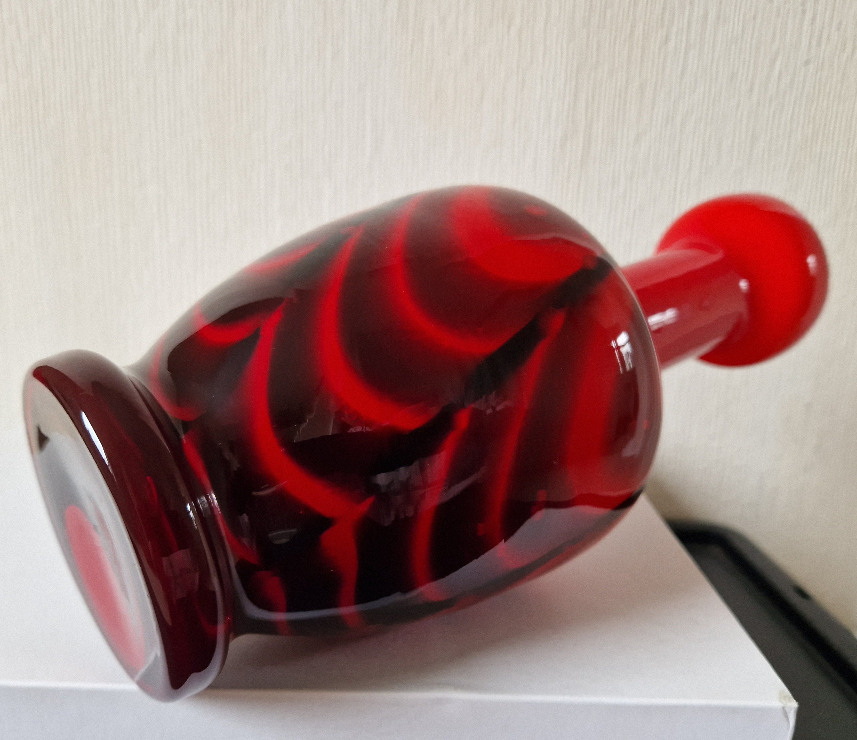 Vintage Striking Carlo Moretti Red & Black Opaline Glass Vase  Mid-Century Florence