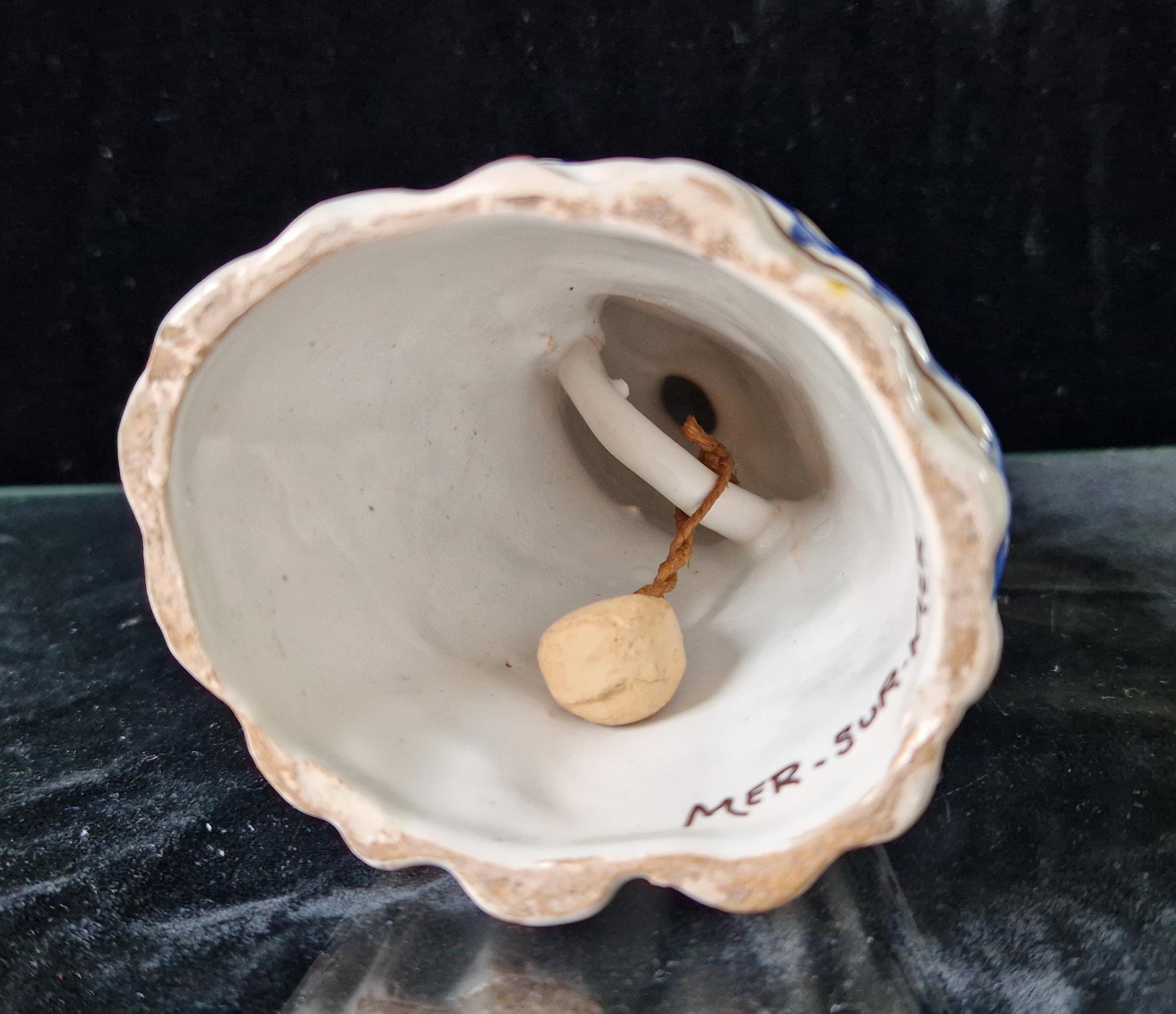 Vintage Faience Earthenware French Rouen 'Mer Sur Mer' Lady Ceramic Table Bell