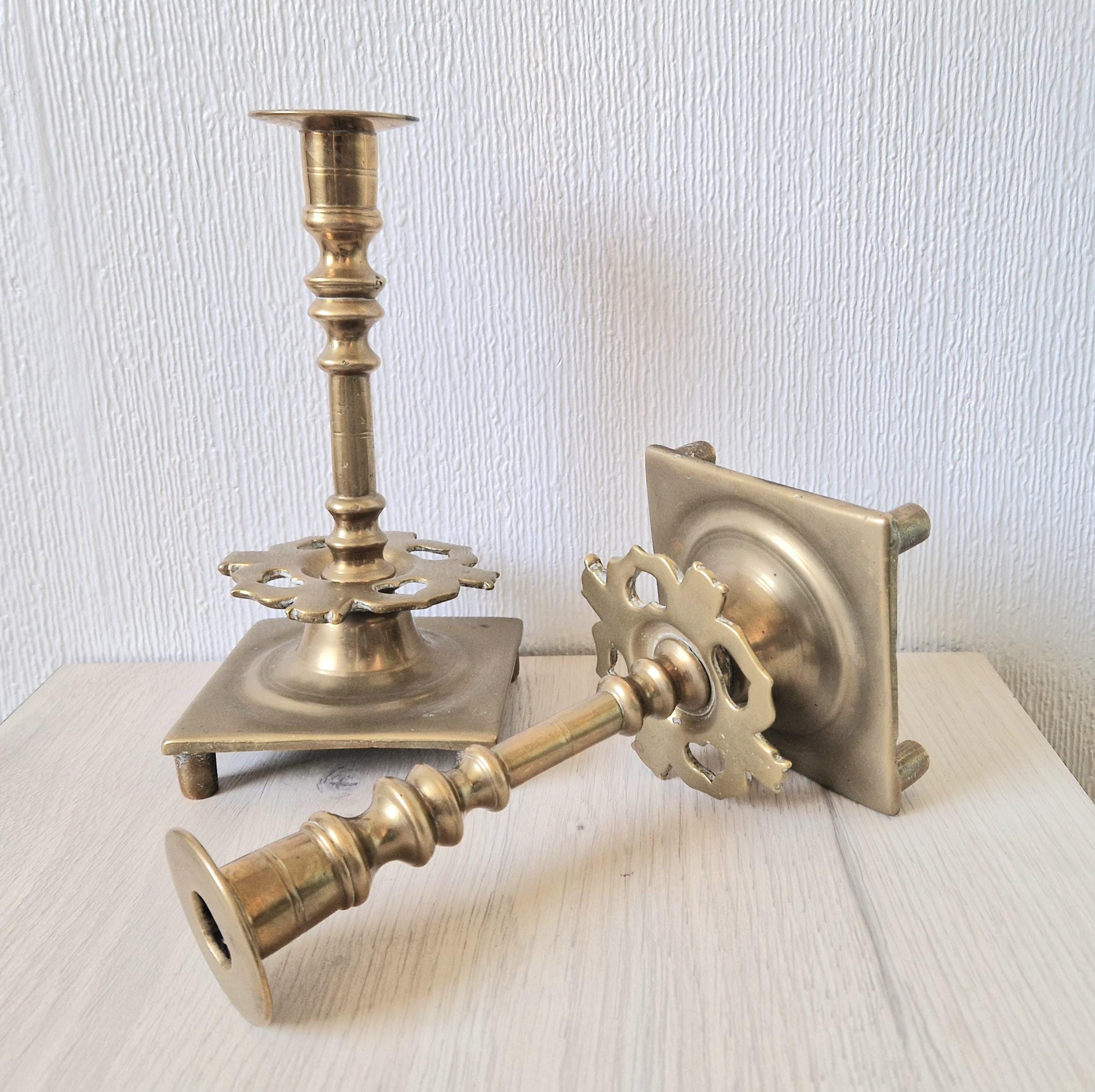 18th Century Solid Turned Brass Russian Sabbat Candle Holder Sticks Very Rare