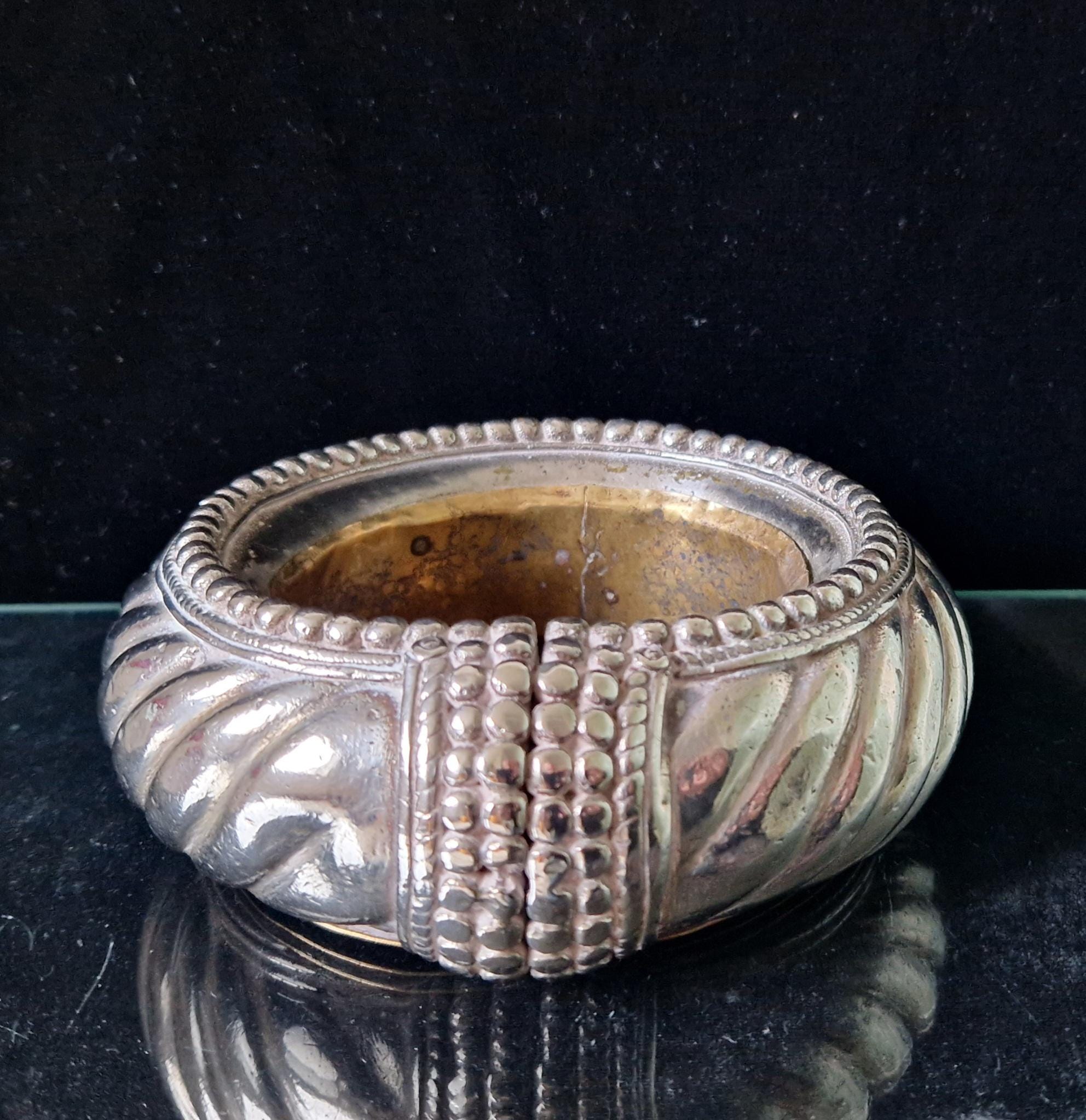 Antique North African Moroccan Silver Metal & Brass Slave Anklet Vide Poche Desk Catchall Dish