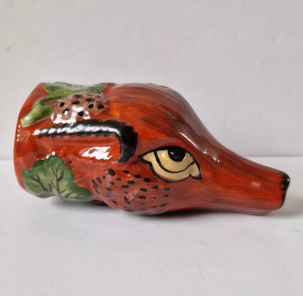 Aesop's Fables Ceramic Fox Head & Grapes Stirrup Cup Antique 19th Century Staffordshire Pottery Rare
