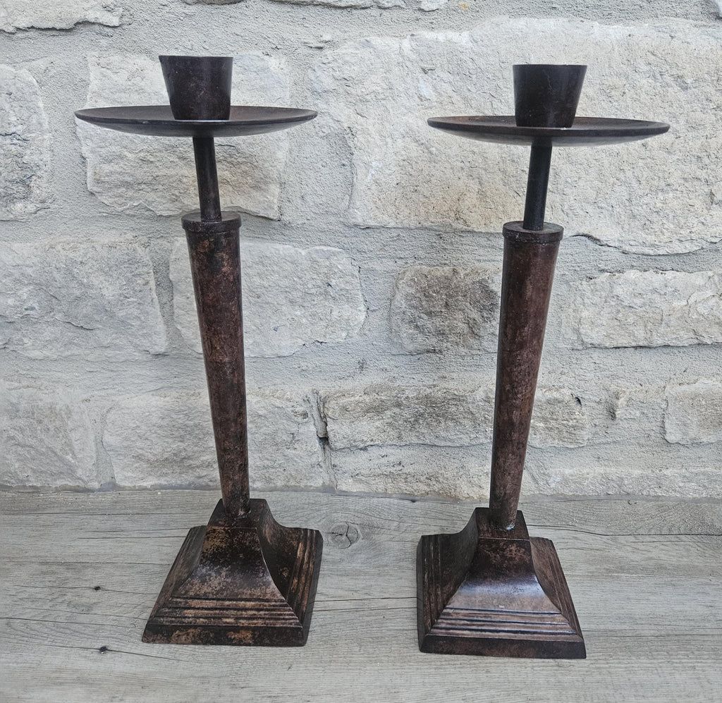 Vintage Art Deco Style Pair Tall Metal Candlesticks Candle Holders 35cm Tall Taper Candlesticks Tall