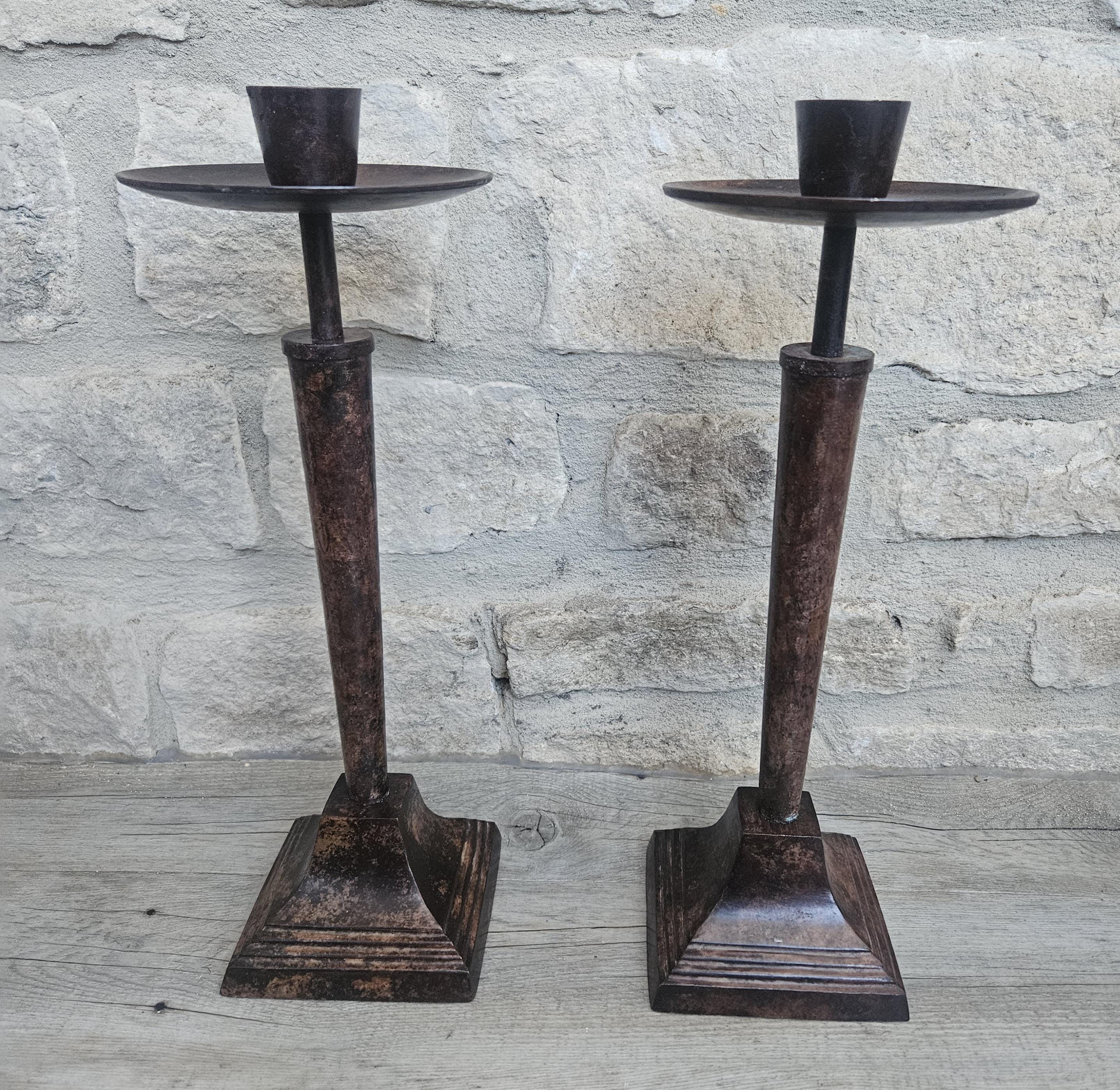 Vintage Art Deco Style Pair Tall Metal Candlesticks Candle Holders 35cm Tall Taper Candlesticks Tall