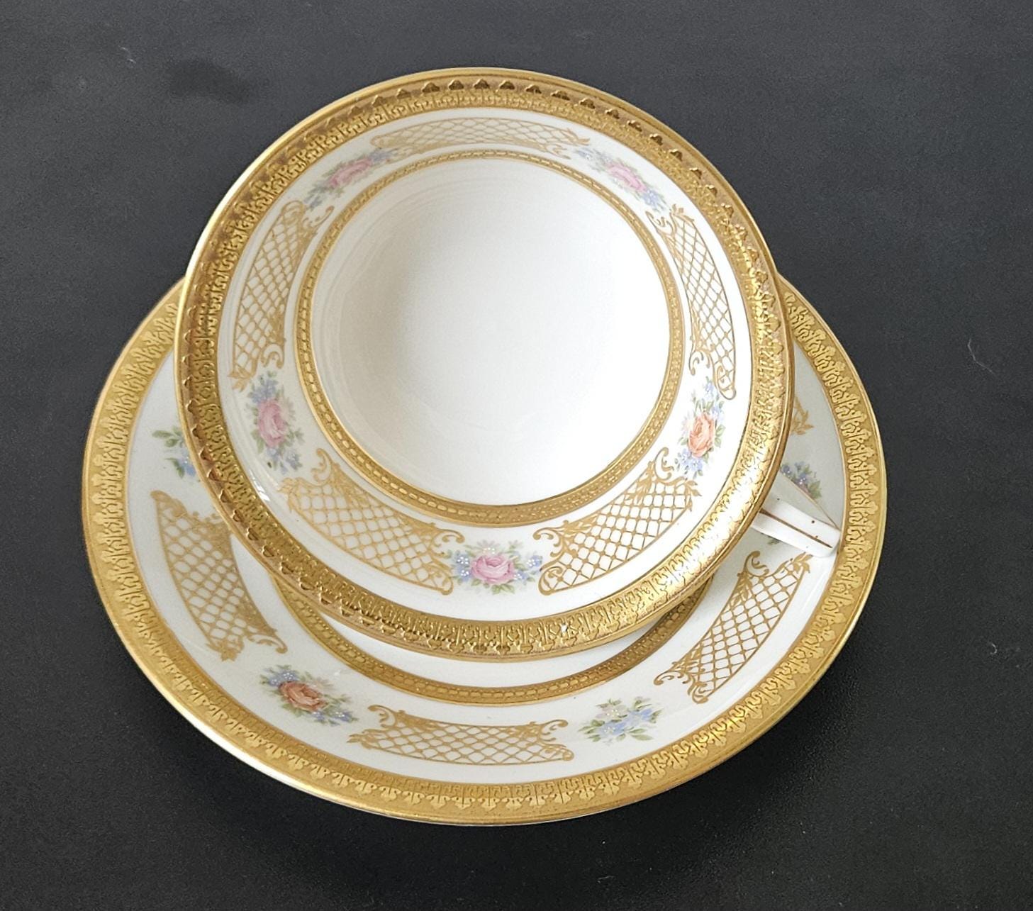 Vintage Rosenthal Germany Cup and Saucer: Gold Gilt Floral Porcelain